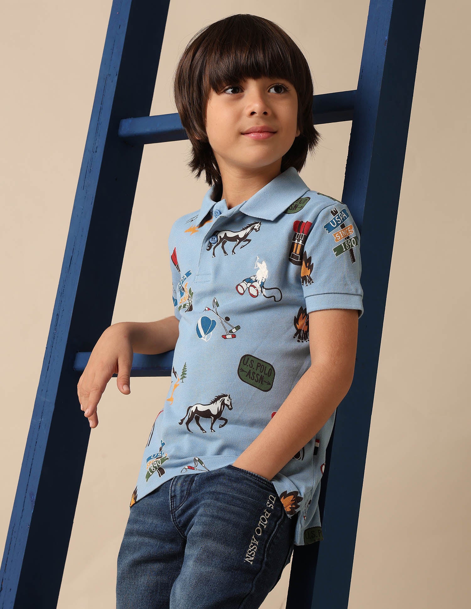 Boys All Over Printed Pure Cotton Polo Shirt