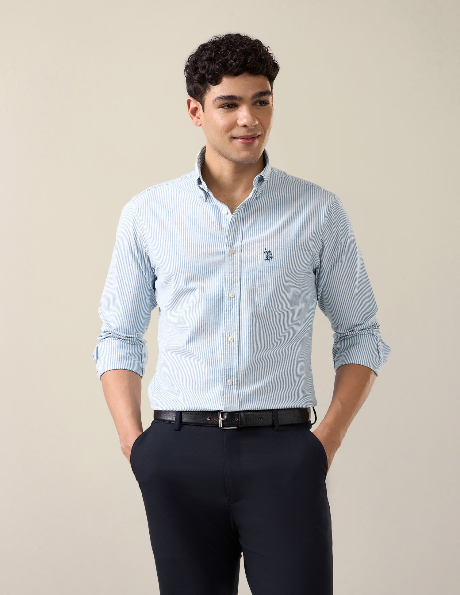 Vertical Striped Oxford Shirt Teal - U.S. Polo Assn. India | Large