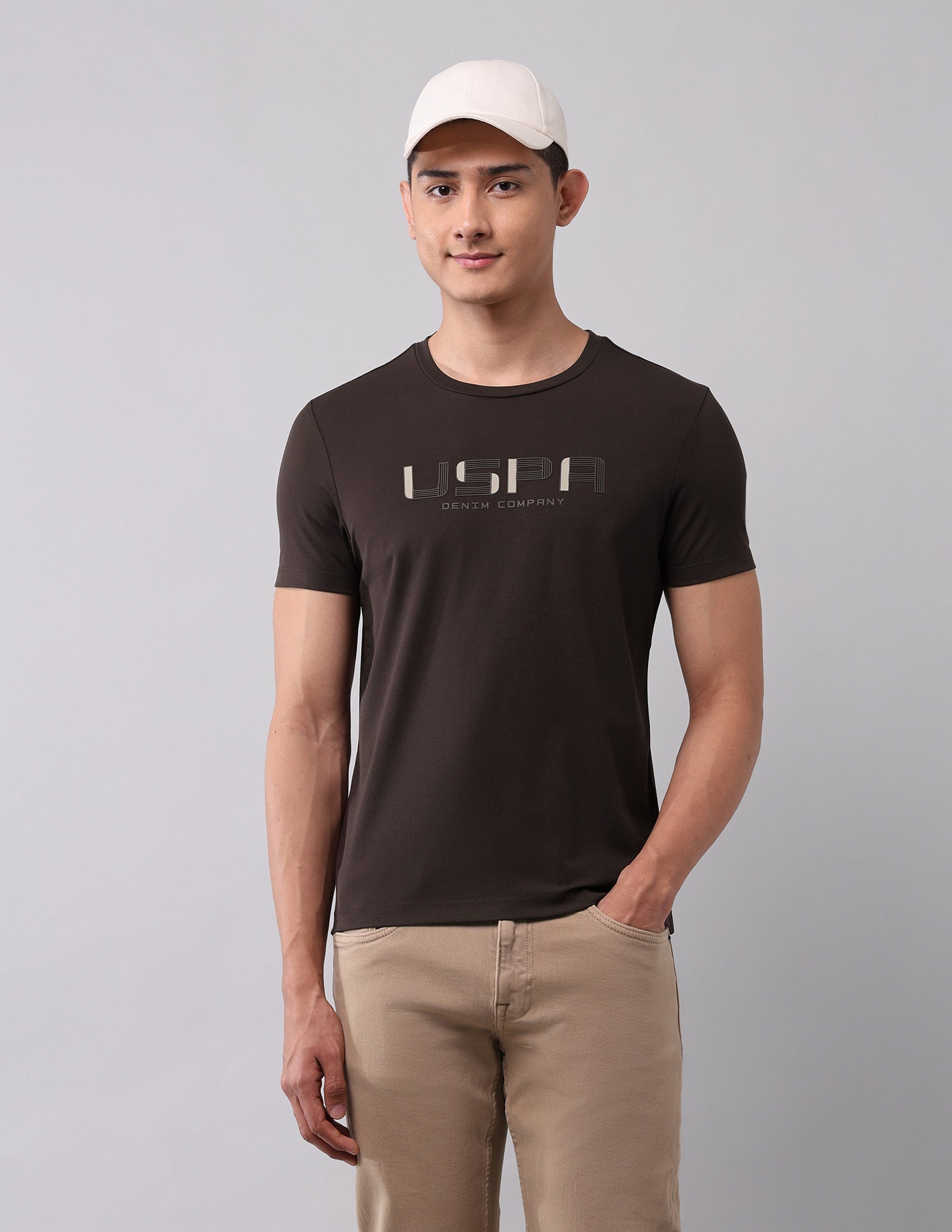 Brand Embossed Muscle Fit T-Shirt Dark Brown - U.S. Polo Assn. India | Large