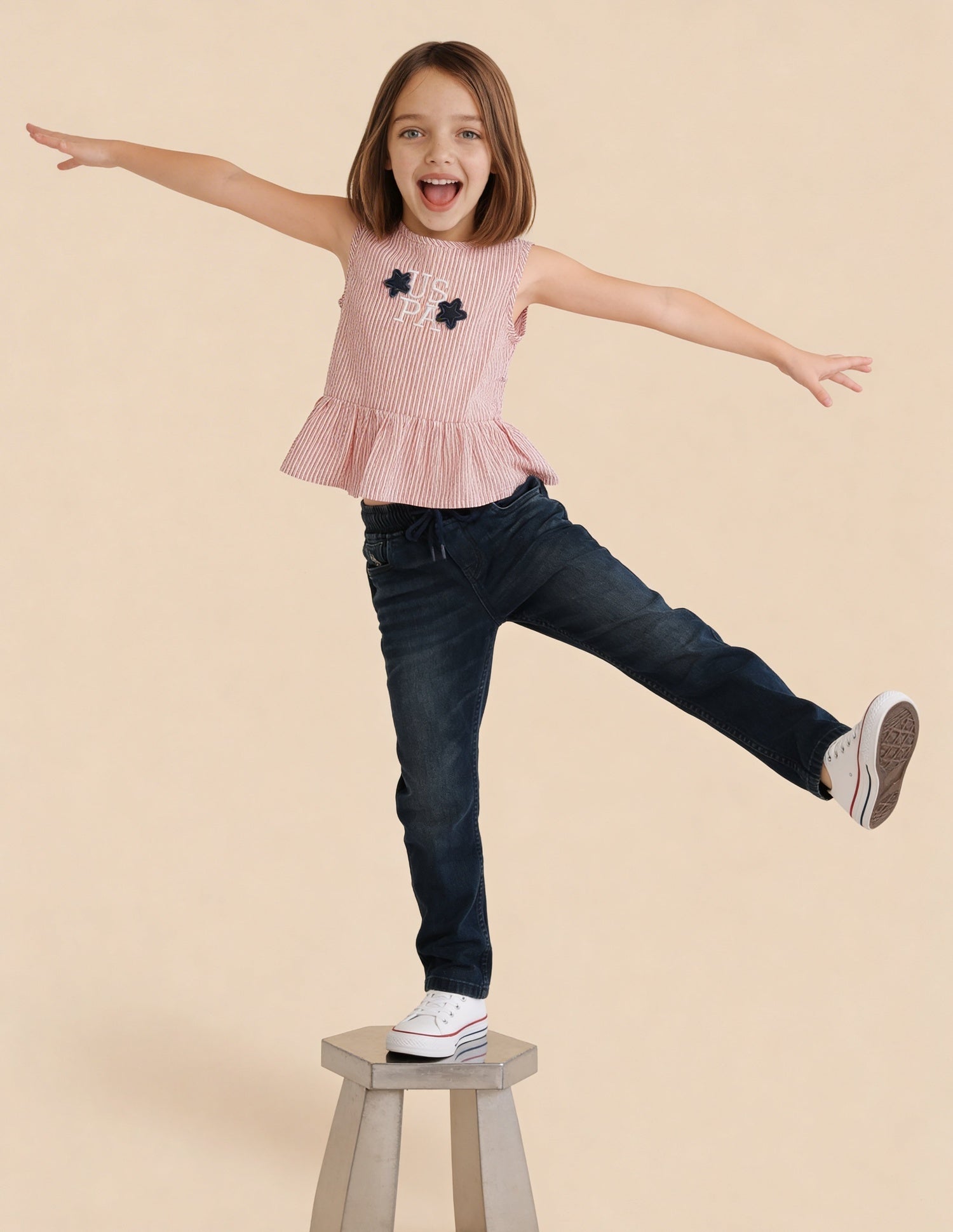 Vertical Striped Star Applique Top