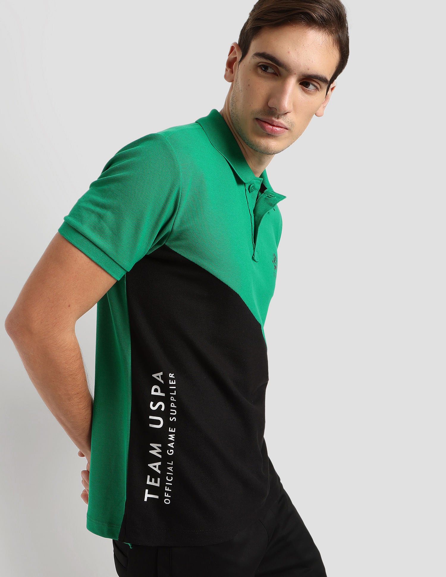 Diagonal Colour Block Active Polo Shirt Green - U.S. Polo Assn. India | Large