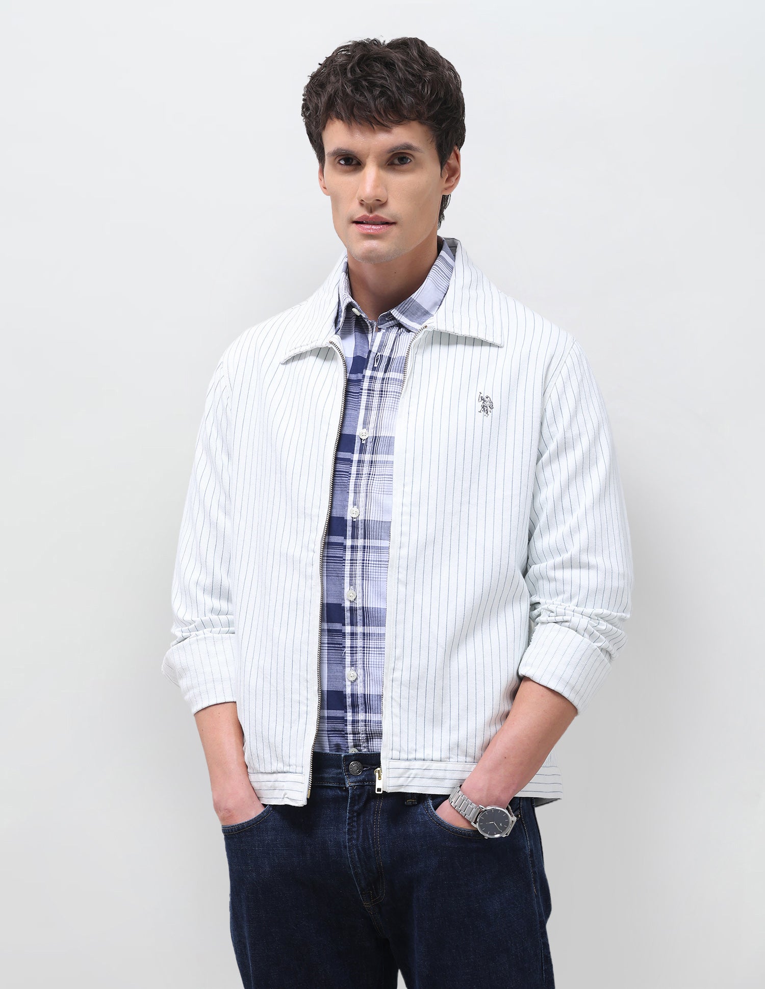 Vertical striped Regular Fit Shacket White - U.S. Polo Assn. India | Large