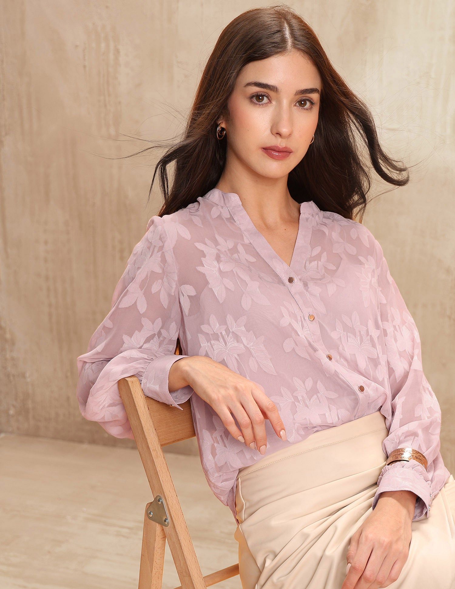 Semi-Sheer Floral Printed Shirt