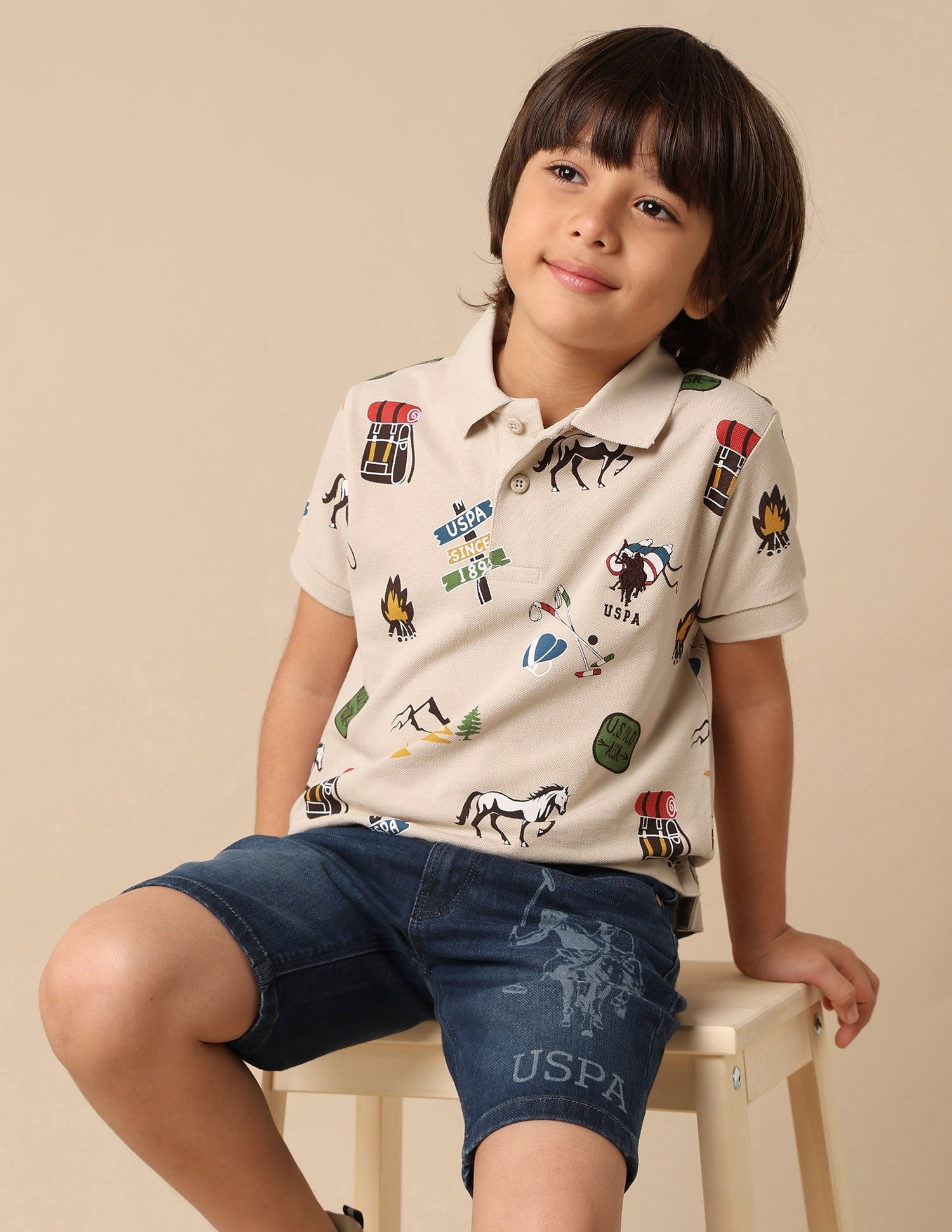 Boys All Over Printed Pure Cotton Polo Shirt