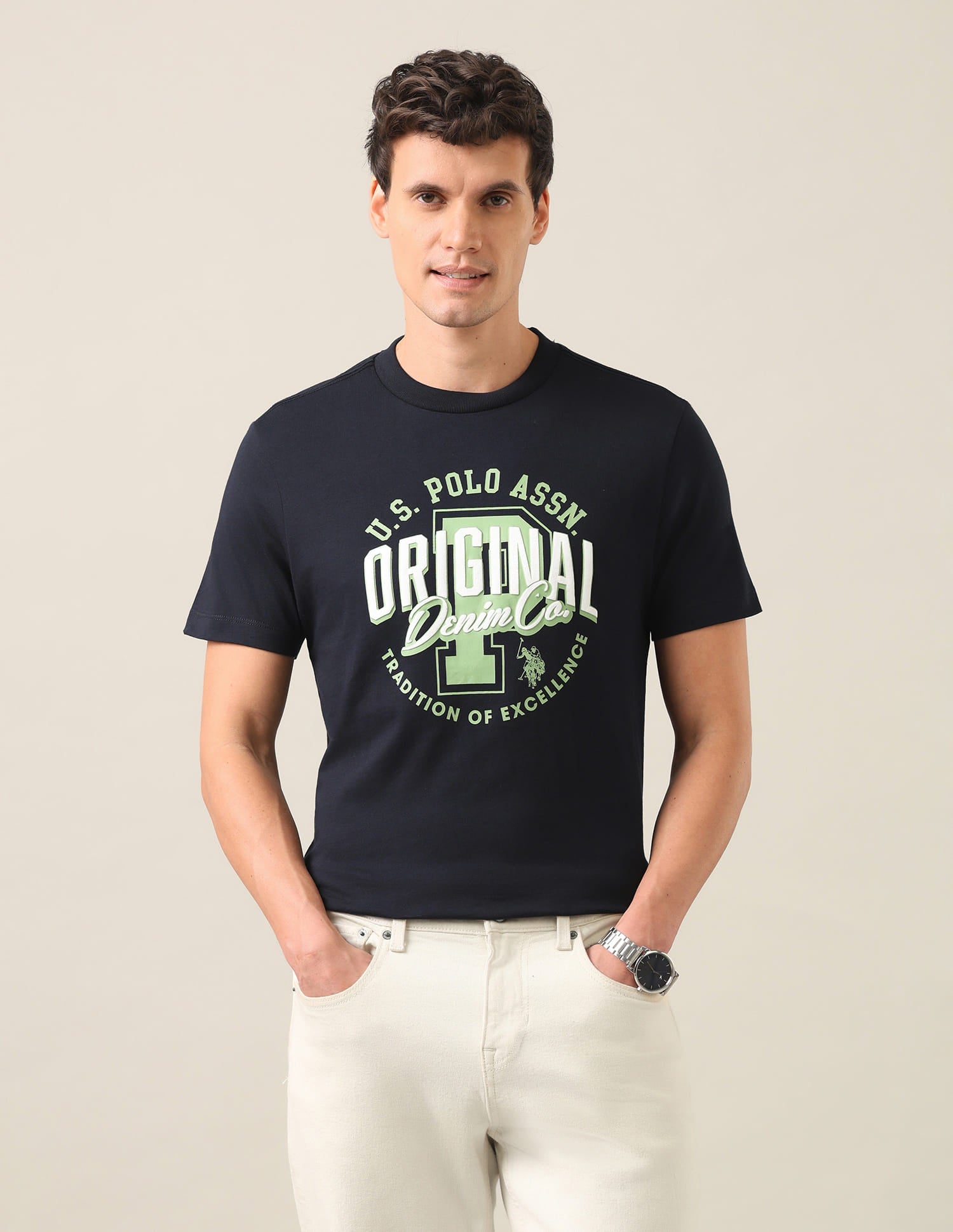 Graphic Printed Regular Fit T-Shirt Navy - U.S. Polo Assn. India | Large