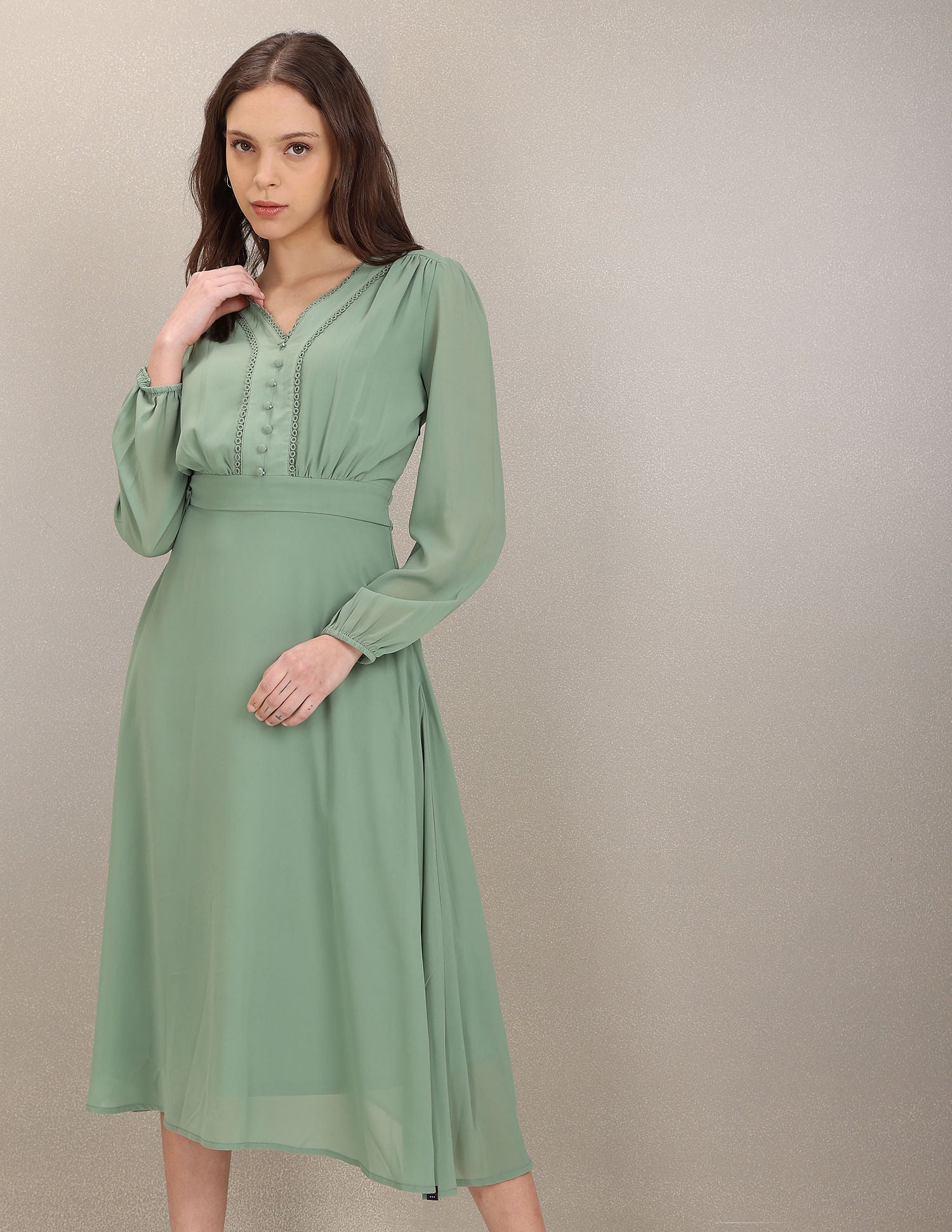 V-Neck Solid Empire Waist Dress Green - U.S. POLO ASSN. | Large