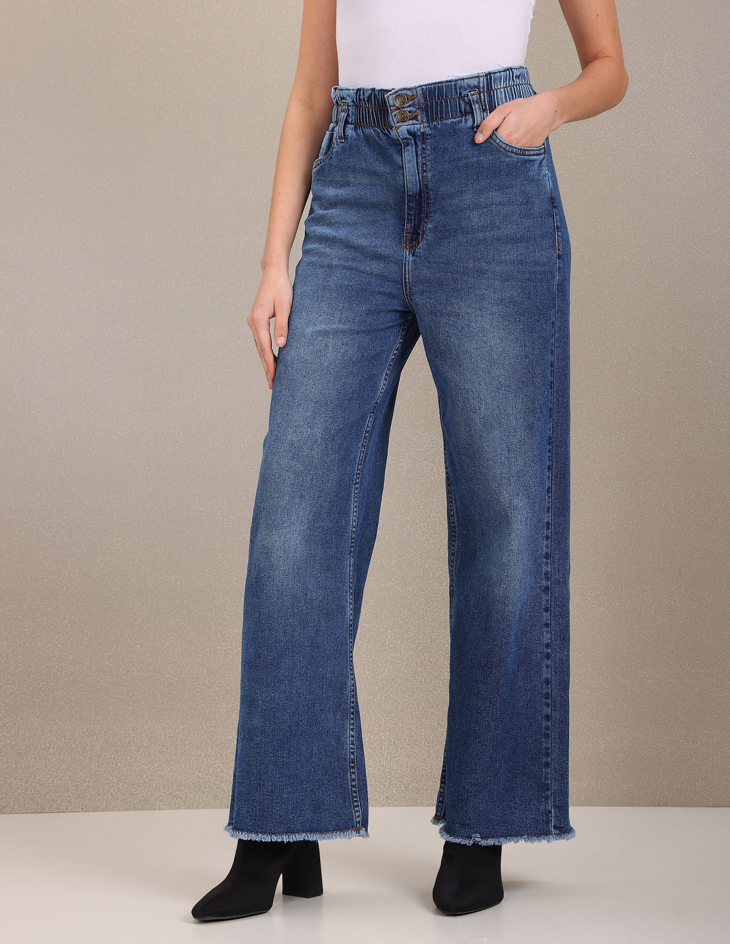 High Rise Wide Leg Jeans Dark Blue - U.S. Polo Assn. India | Large
