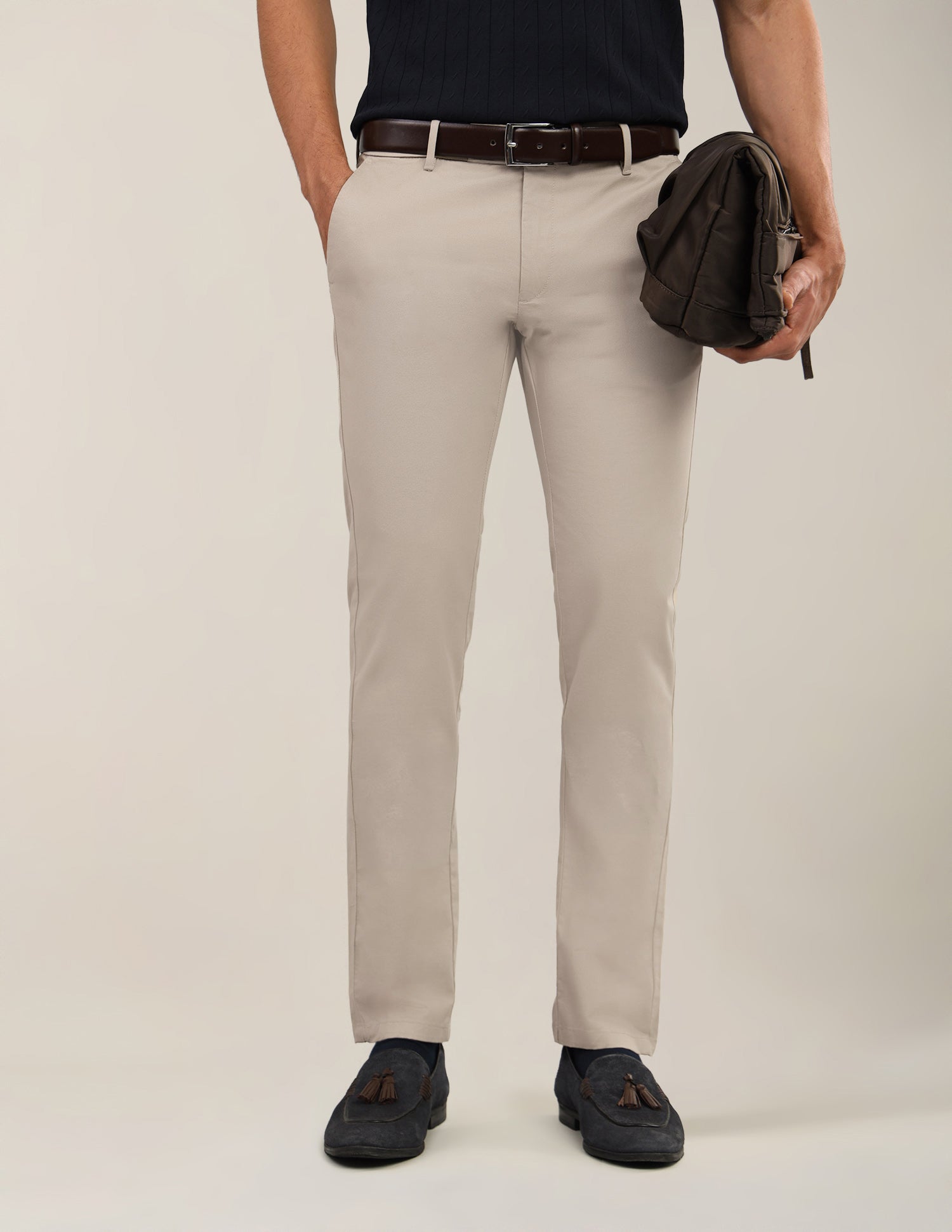 Textured Satin Trousers Beige - U.S. Polo Assn. India | Large