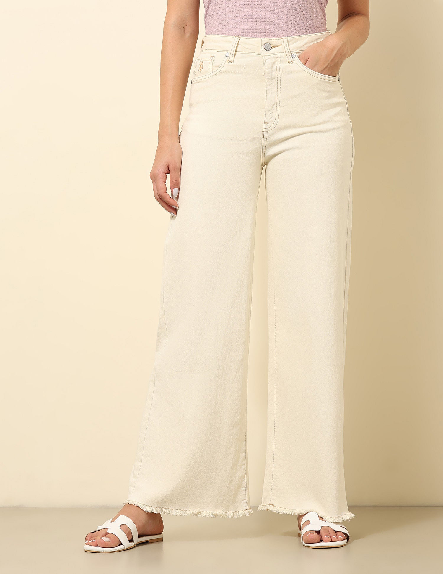 High Rise Ultra Wide Leg Fit Jeans Ecru - U.S. POLO ASSN. | Large