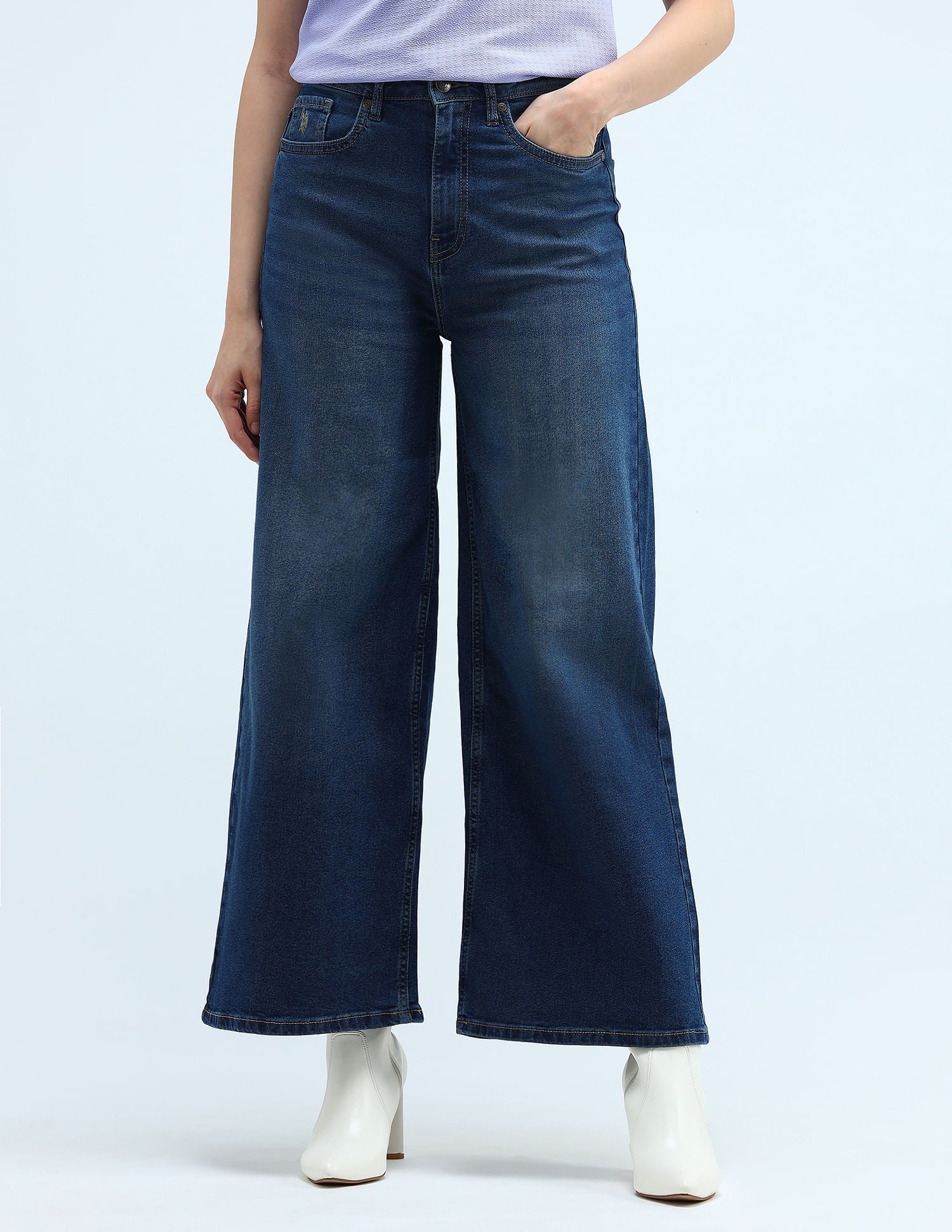 High Rise Ultra Wide Leg Jeans Dark Blue - U.S. Polo Assn. India | Large