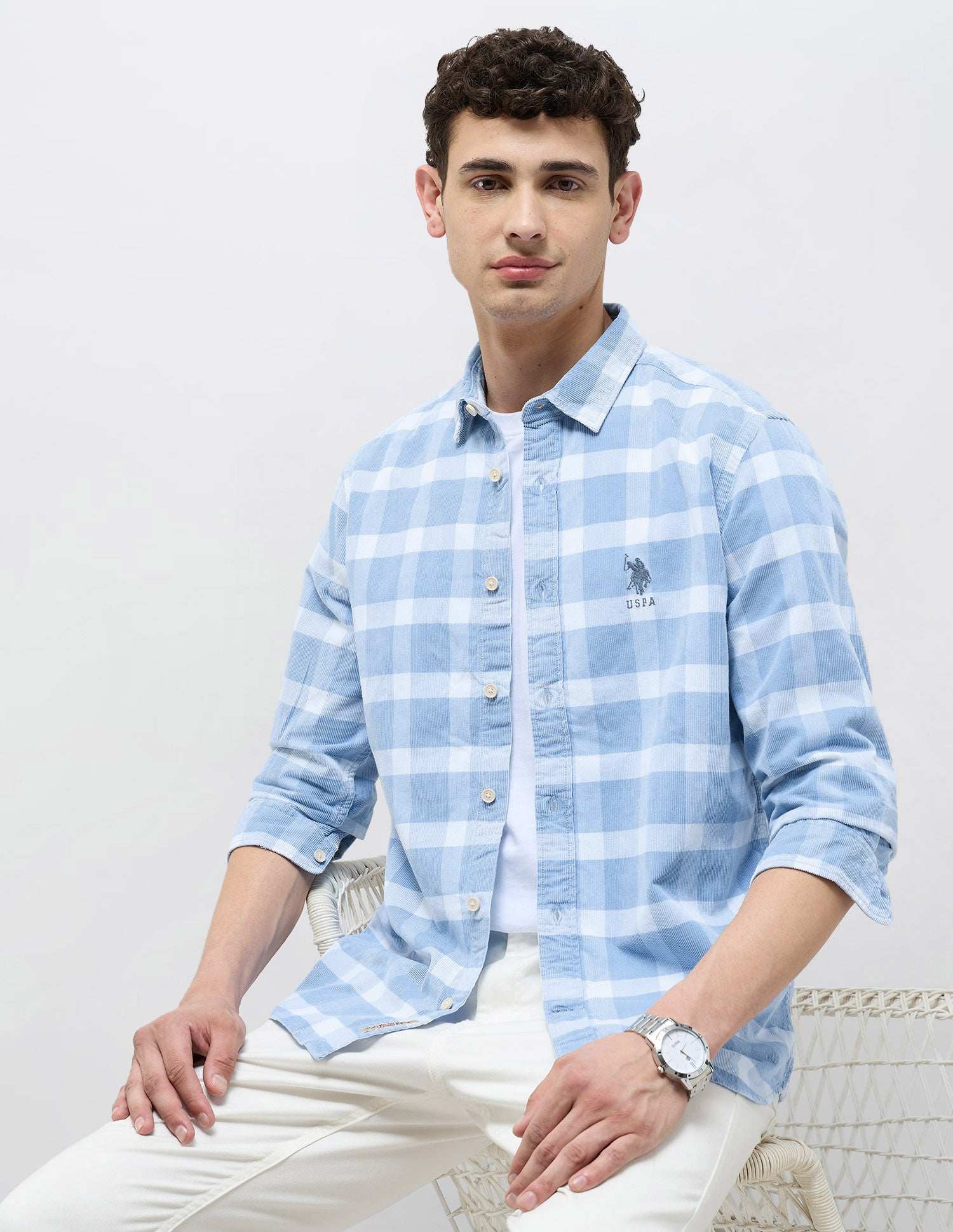 Buffalo Checked Corduroy Shirt Light Indigo - U.S. POLO ASSN. | Large