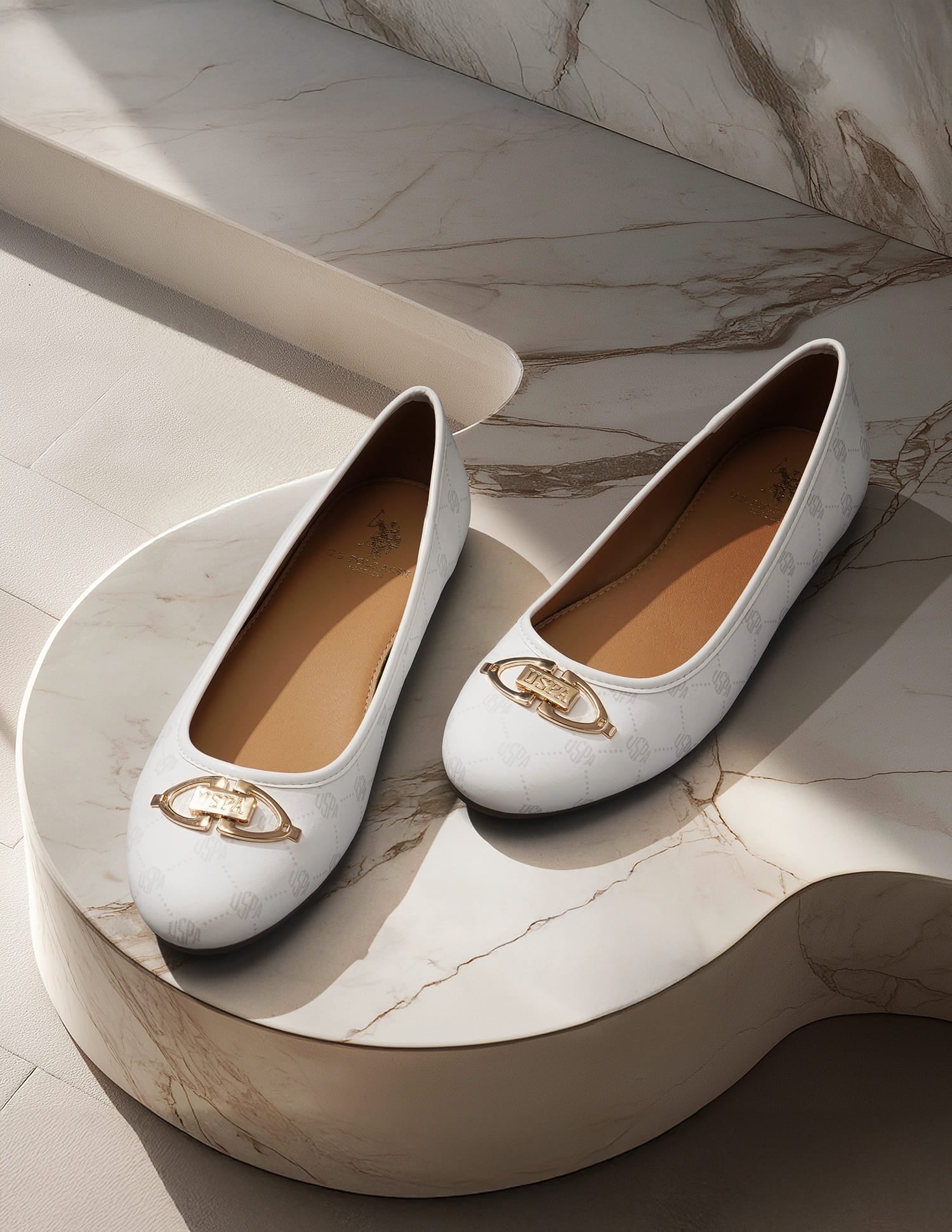 Women Panelled All Over Monogram Mia Ballerinas White - U.S. Polo Assn. India | Large