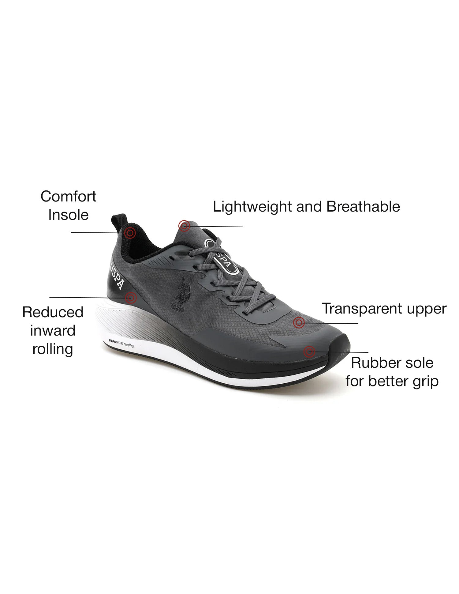 Men Severin Grey Uspa Sport  Runpro Running Shoes Grey - U.S. Polo Assn. India | Large