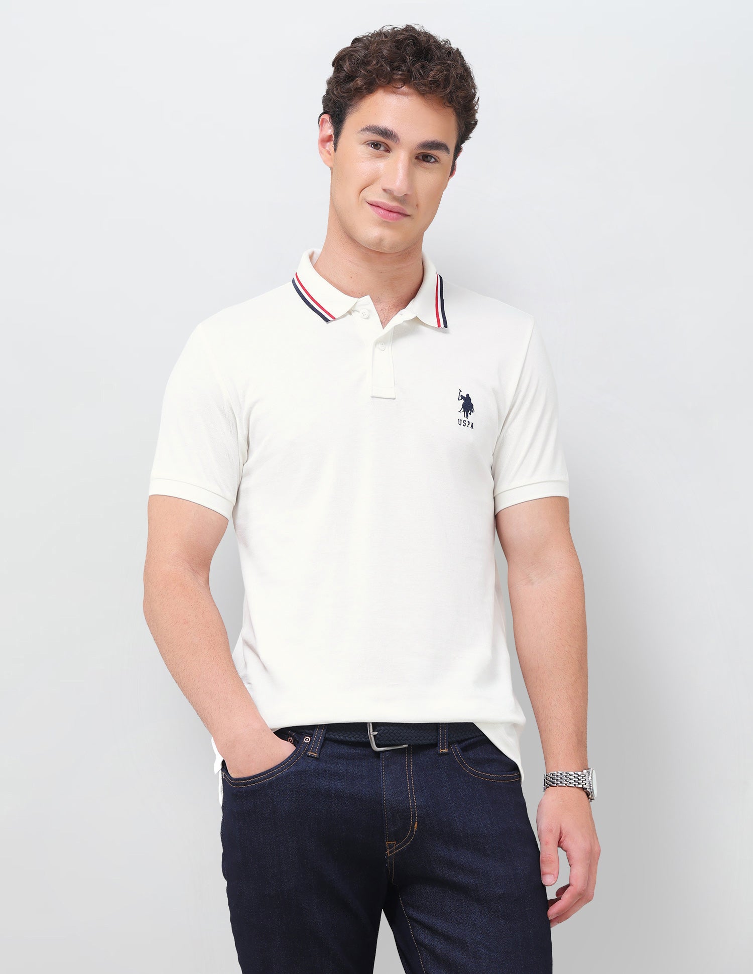 Solid Regular Fit Polo Shirt Off White - U.S. Polo Assn. India | Large