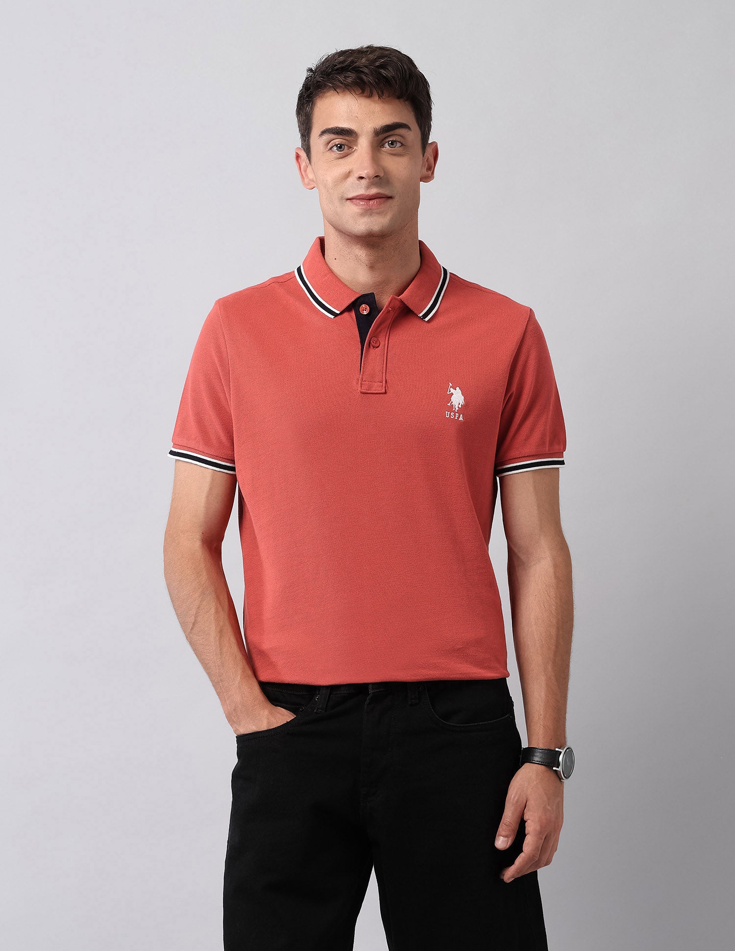 Pure Cotton Solid Polo Shirt Red - U.S. Polo Assn. India | Large