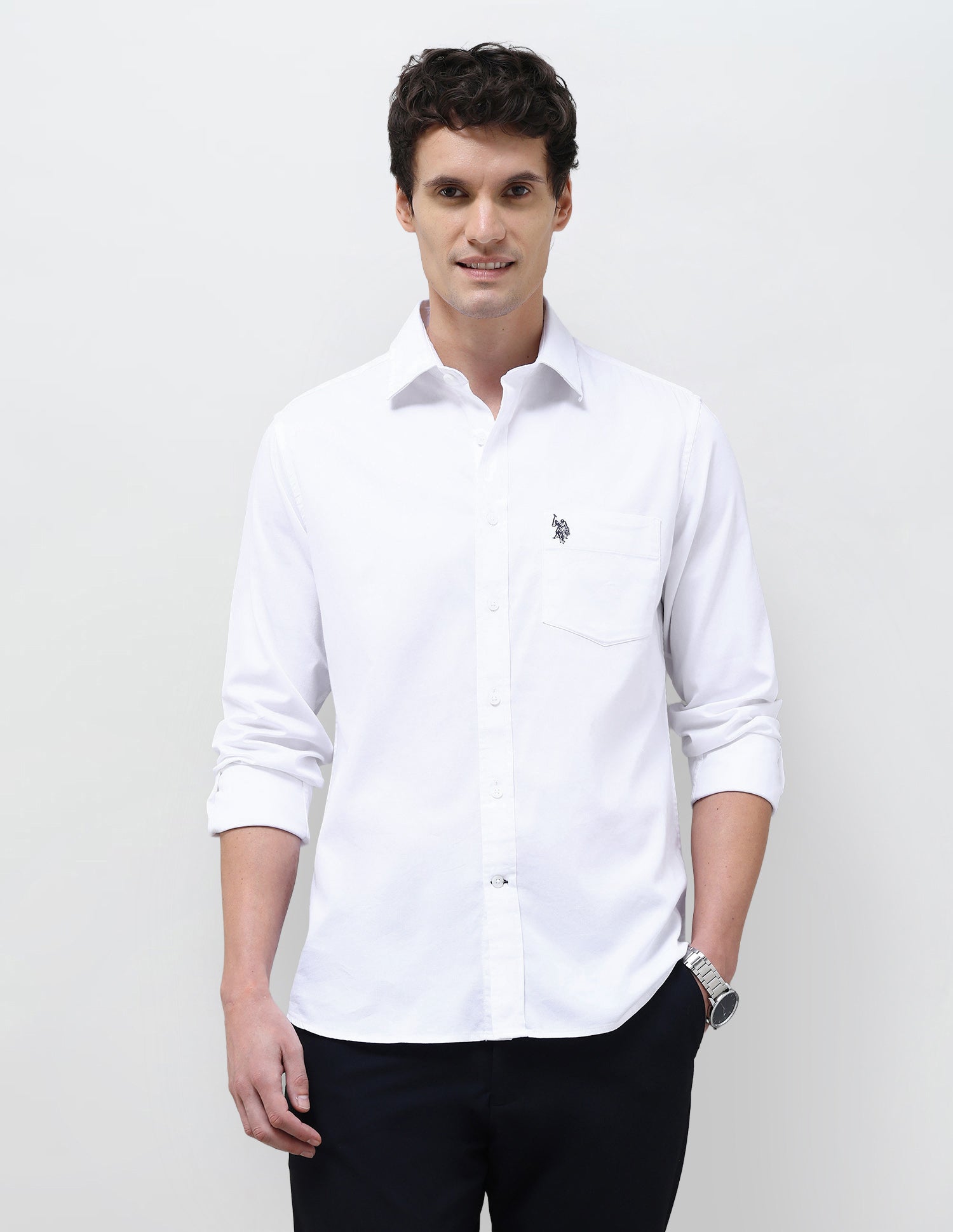 Dobby Tailored Fit Shirt White - U.S. Polo Assn. India | Large
