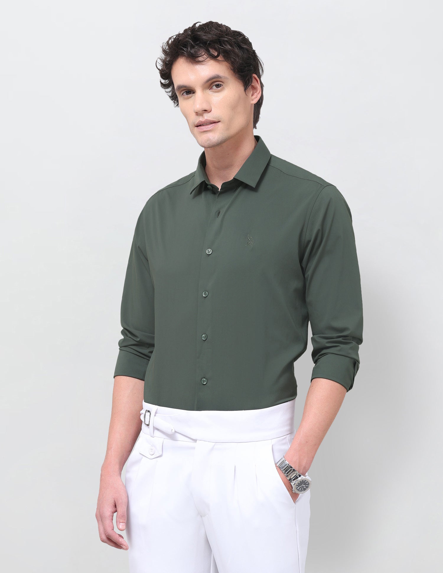 Solid Regular Fit Shirt Dark Green - U.S. Polo Assn. India | Large