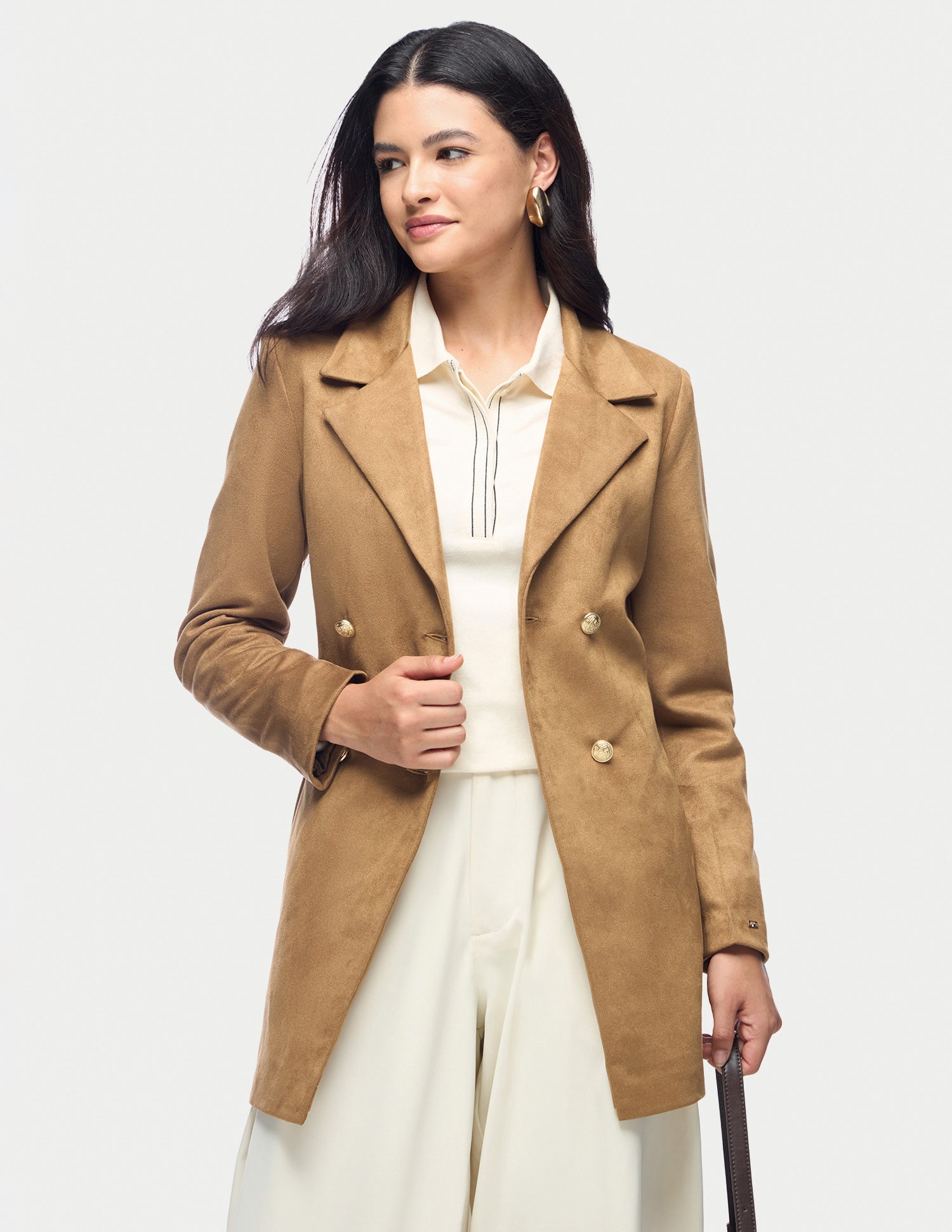 Solid Longline Double Breasted Jacket Brown - U.S. Polo Assn. India | Large