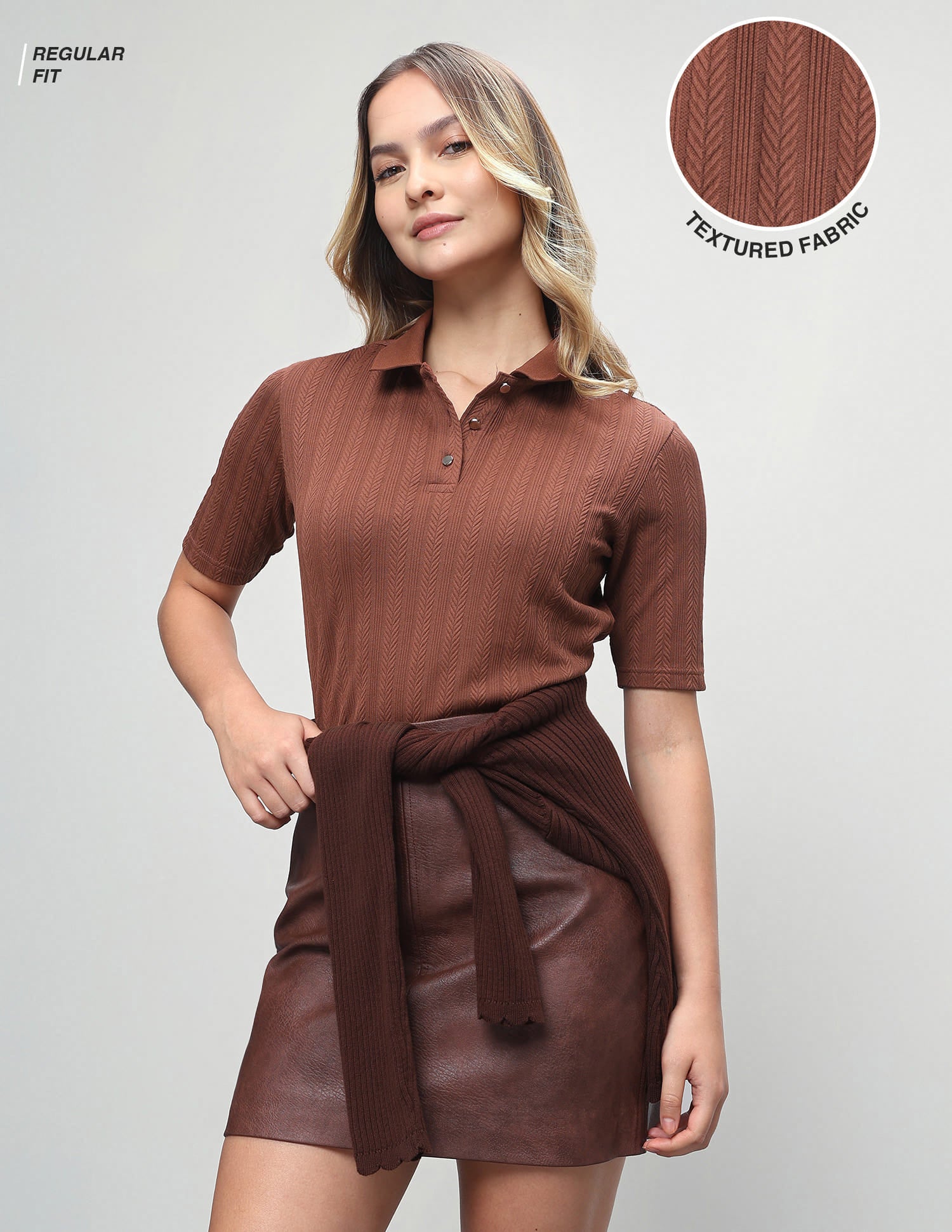 Textured Vertical Striped Regular Fit Polo Shirt Brown - U.S. Polo Assn. India | Large