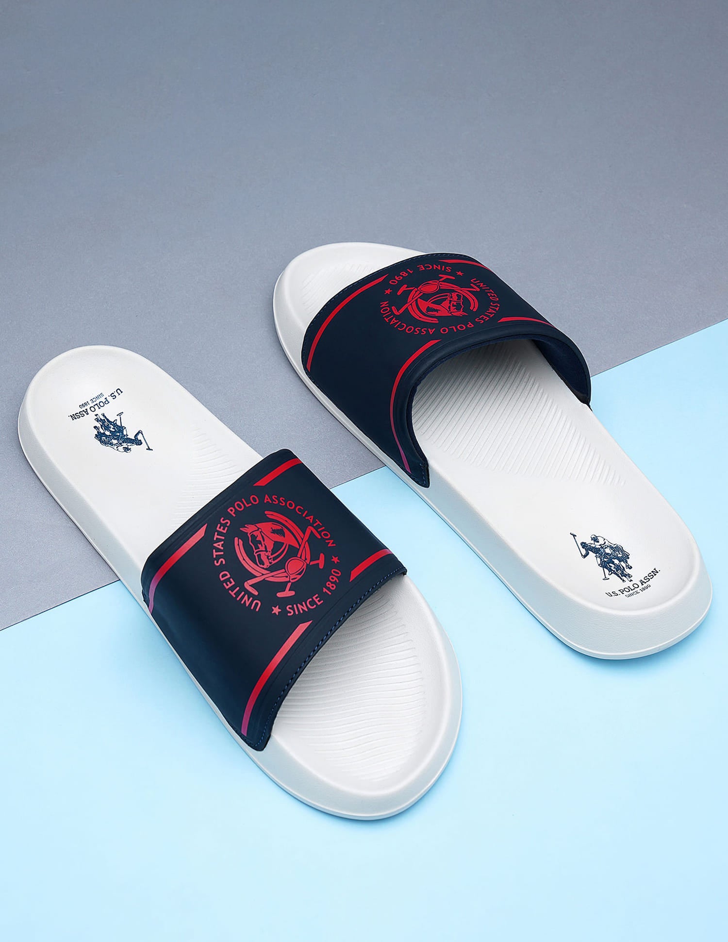 Men Brand Print Zane 4.0 Slides Blue - U.S. Polo Assn. India | Large