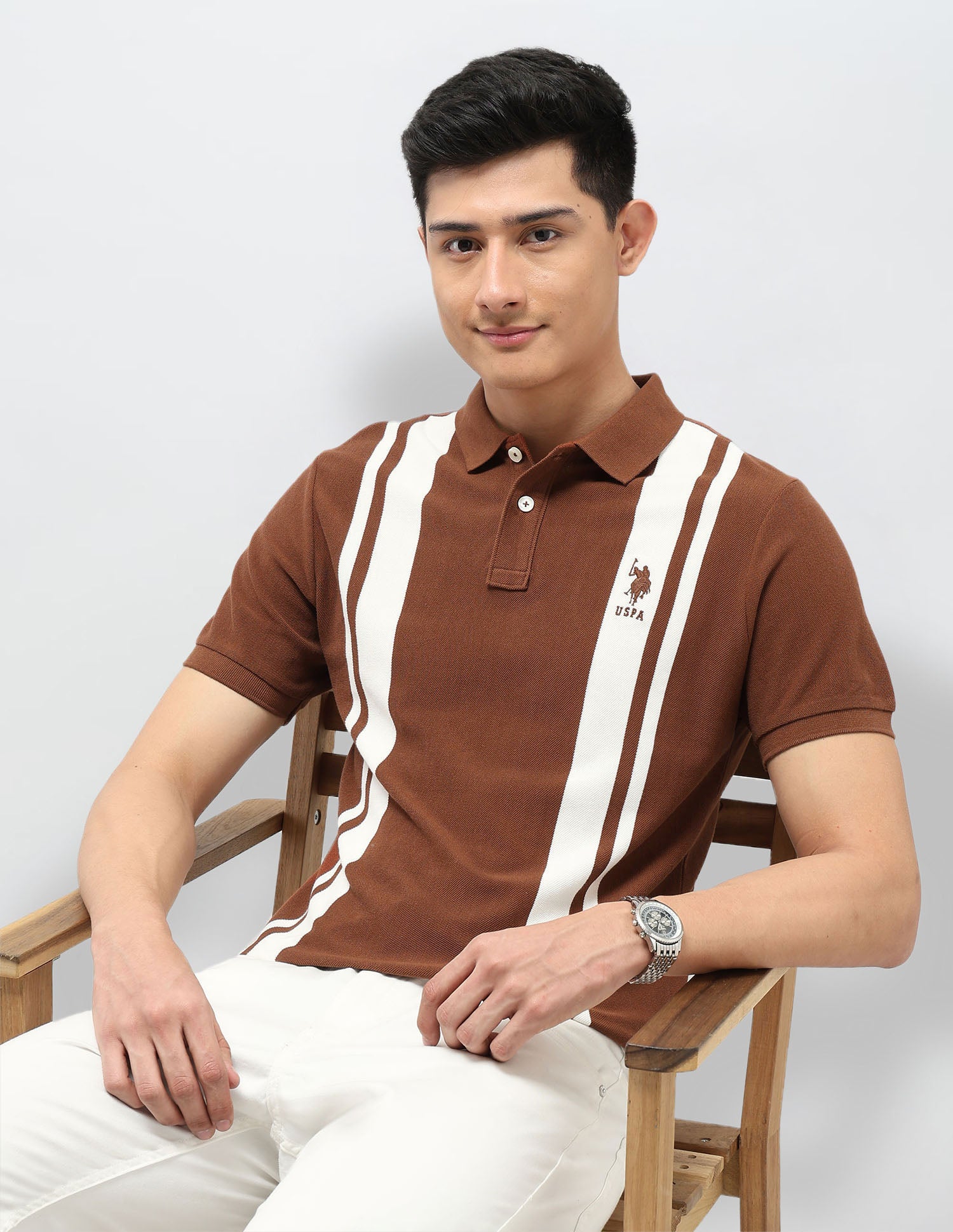 Vertical Striped Pure Cotton Polo Shirt Rust - U.S. Polo Assn. India | Large