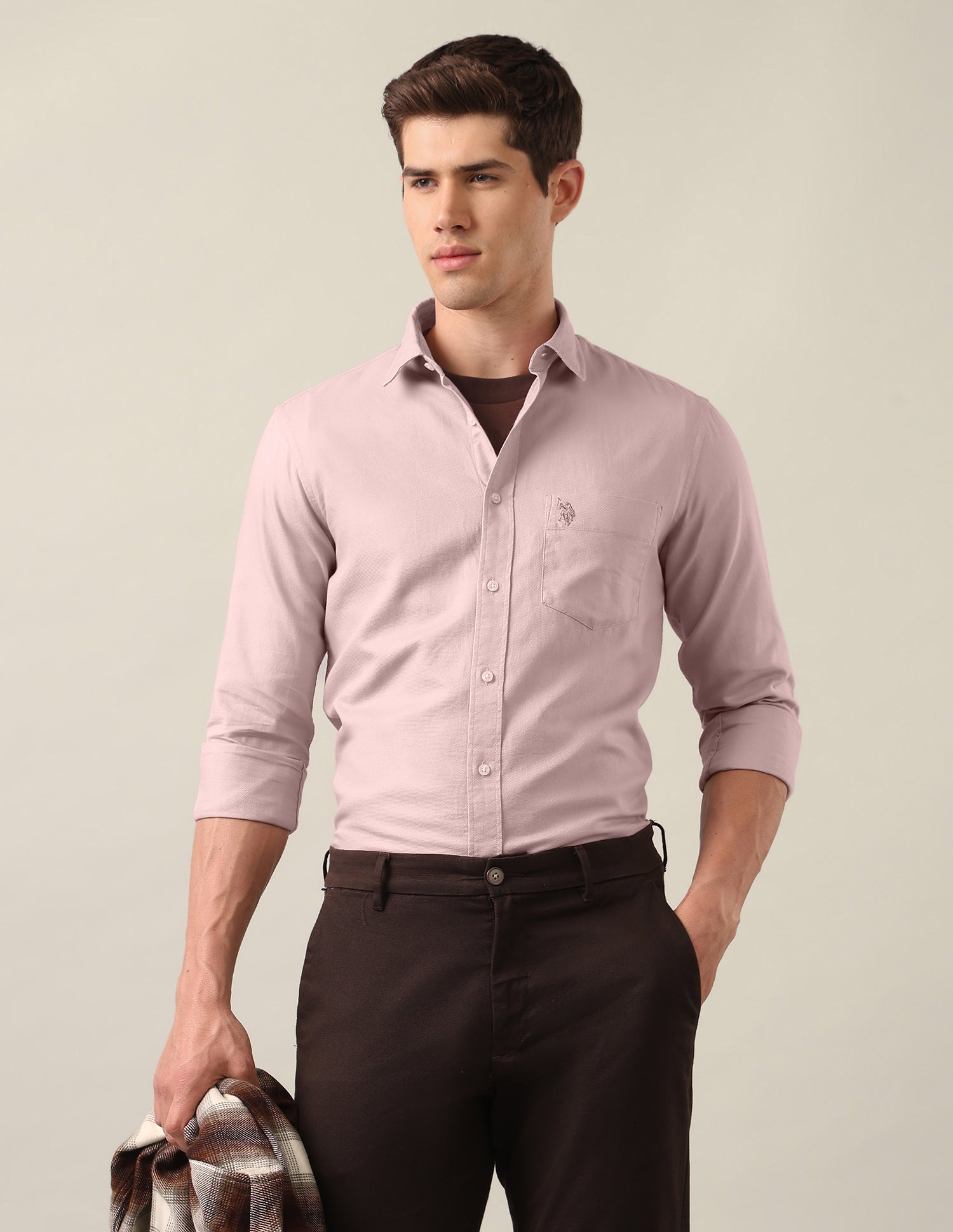Tailored Fit Solid Shirt Light Pink - U.S. Polo Assn. India | Large