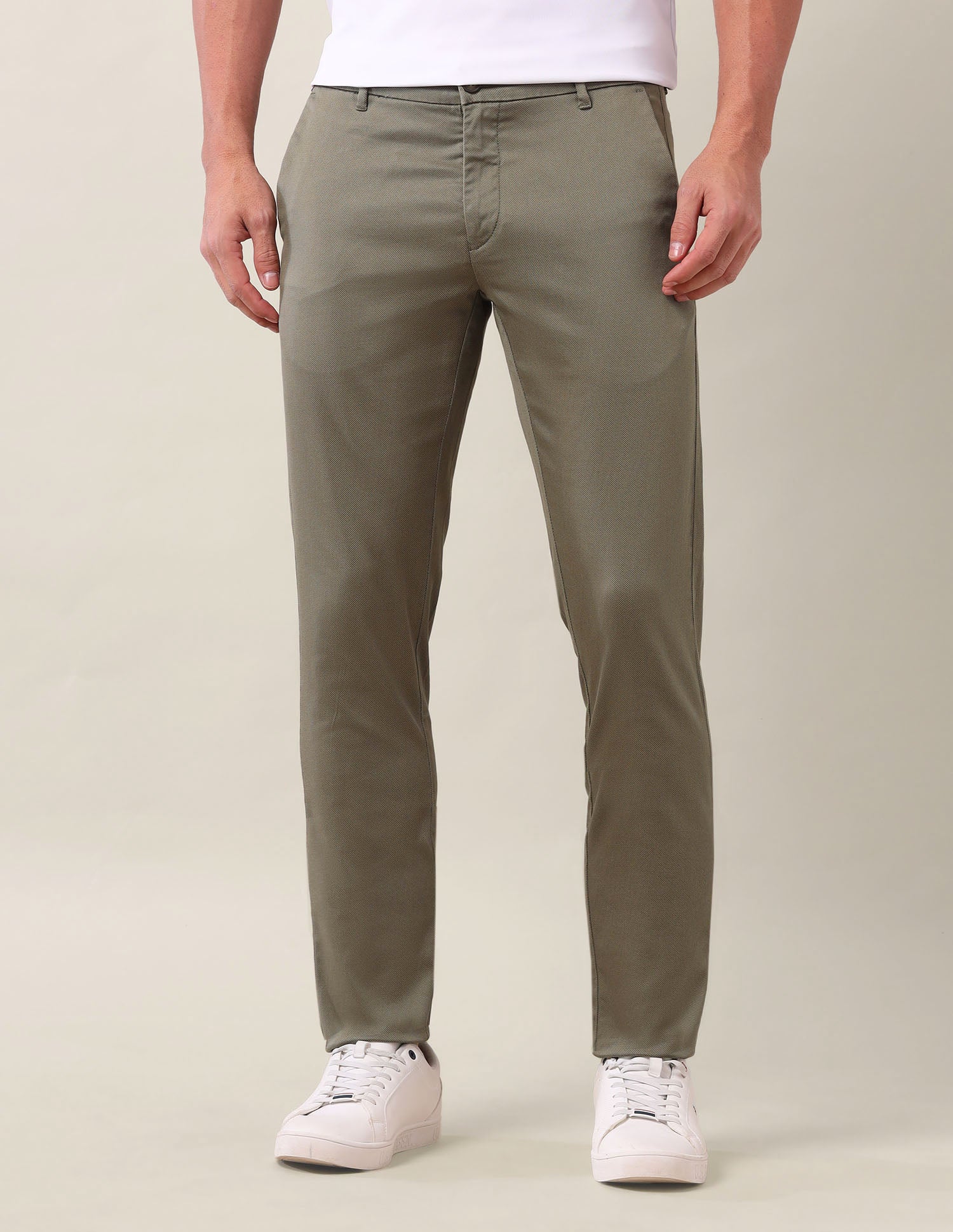 Austin Slim Fit Solid Trousers Olive - U.S. Polo Assn. India | Large