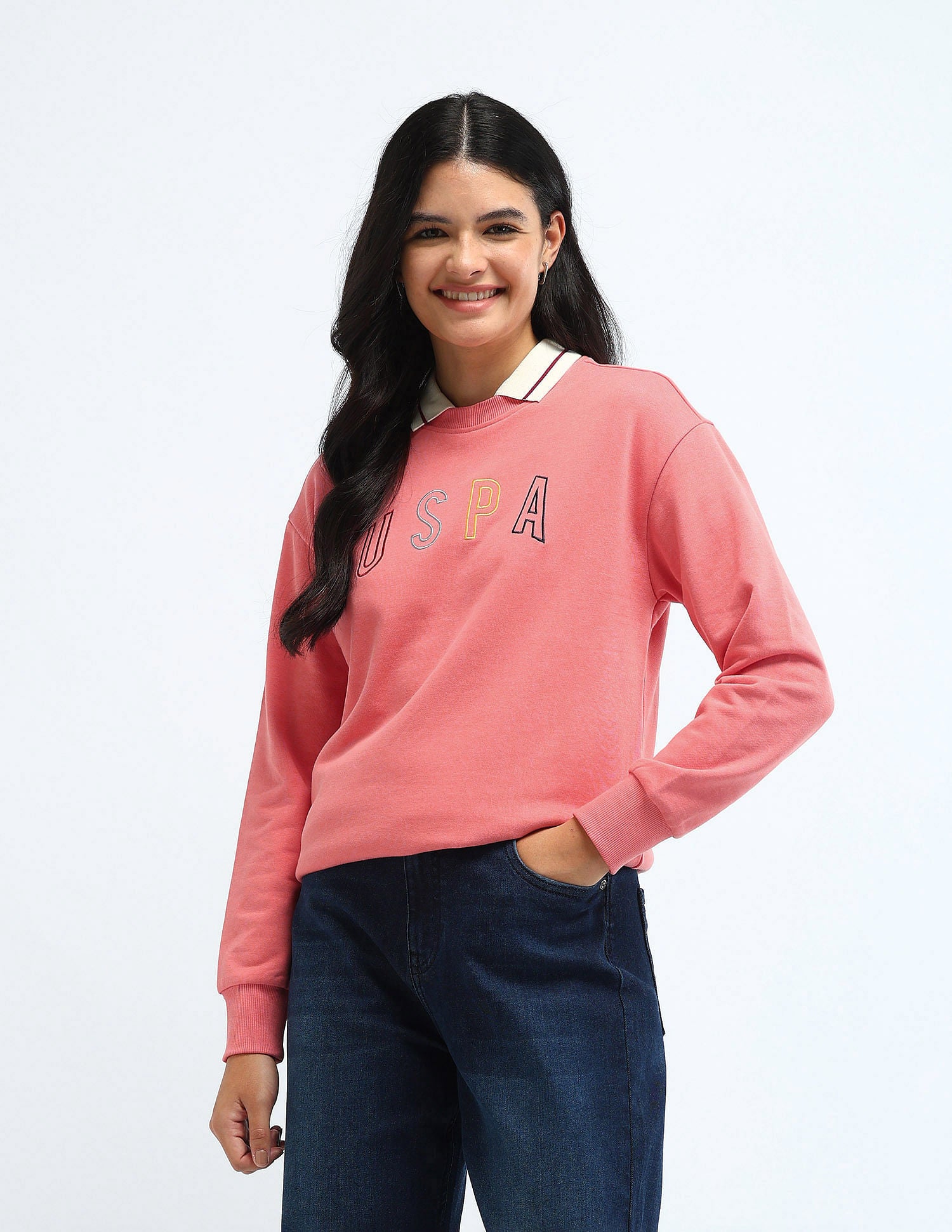 Drop Shoulder Brand Print Sweatshirt Coral - U.S. POLO ASSN. | Large