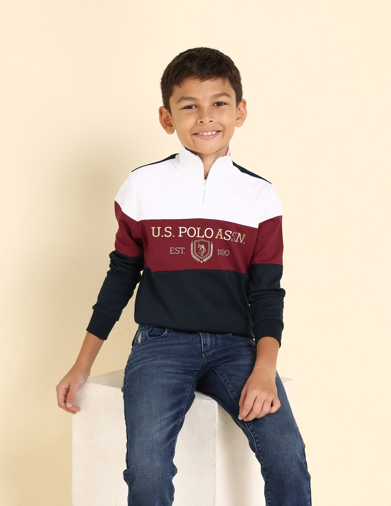 Boys Colour Blocked High Neck Sweatshirt