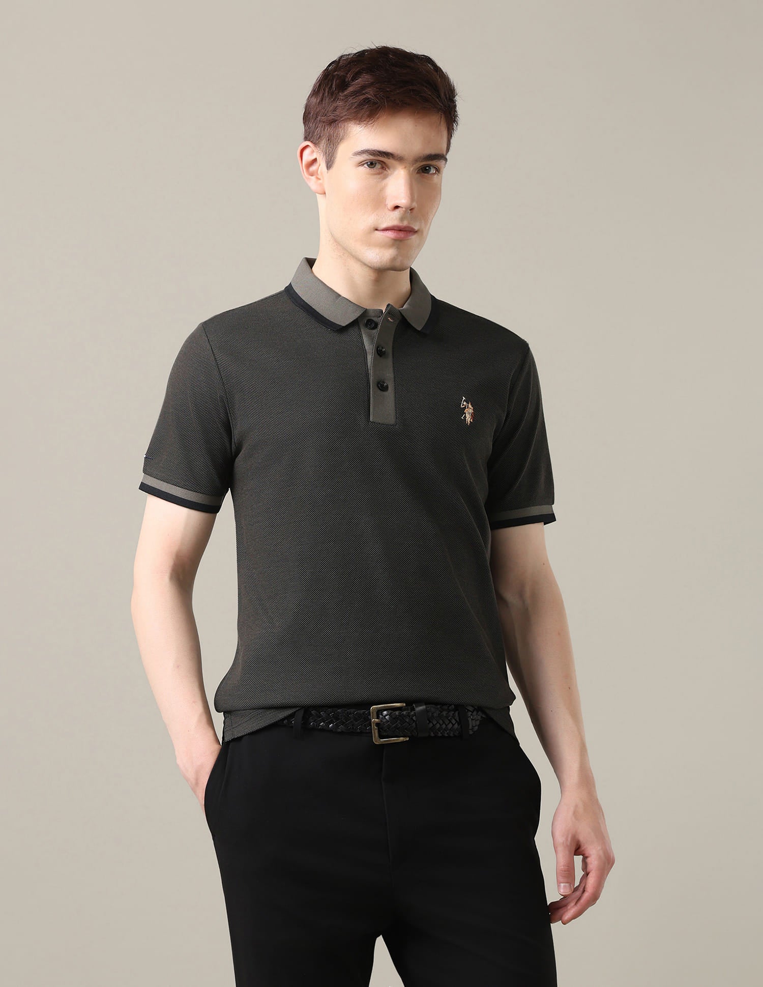 Solid Slim Fit Polo Shirt Grey - U.S. Polo Assn. India | Large