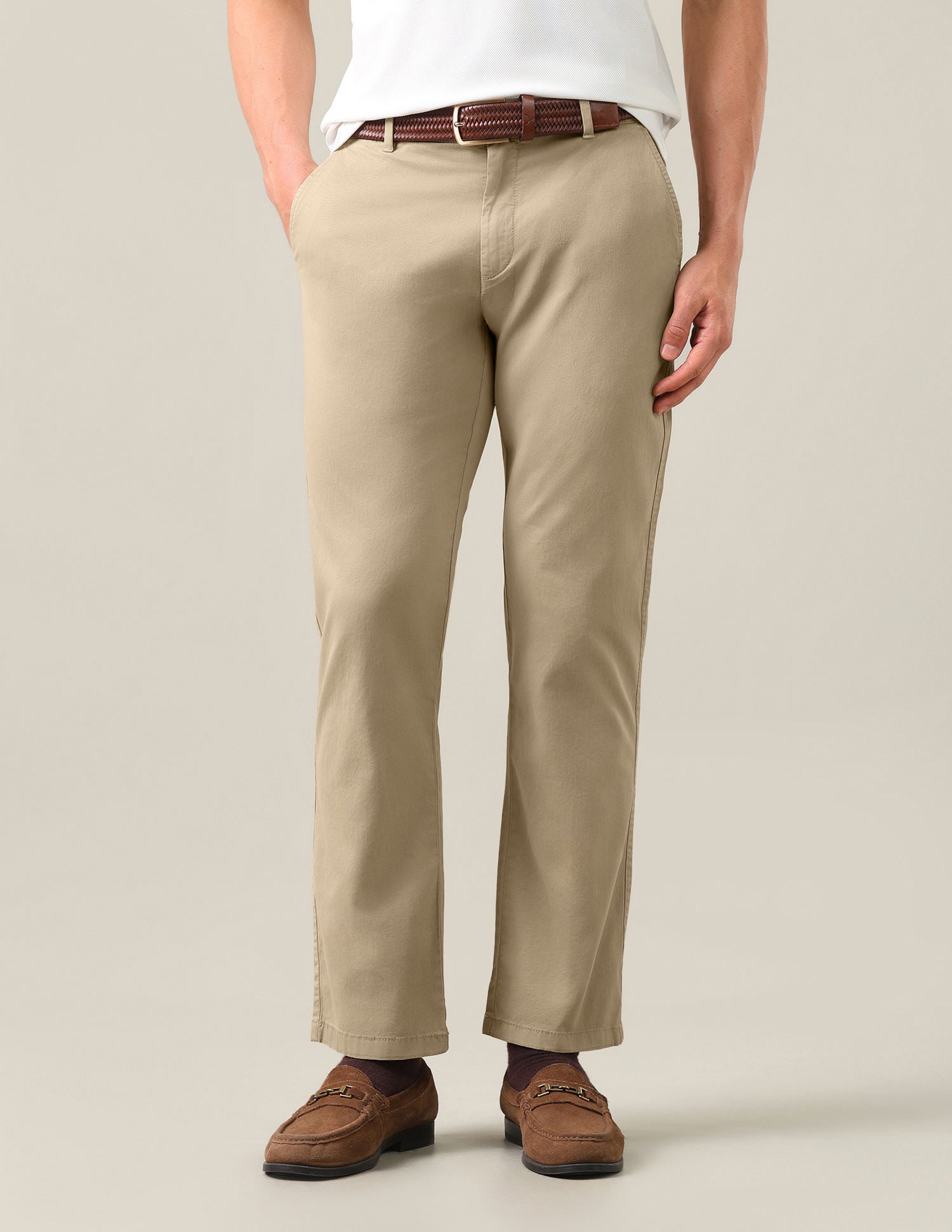 Riley Straight Fit Twill Trousers Khaki - U.S. Polo Assn. India | Large