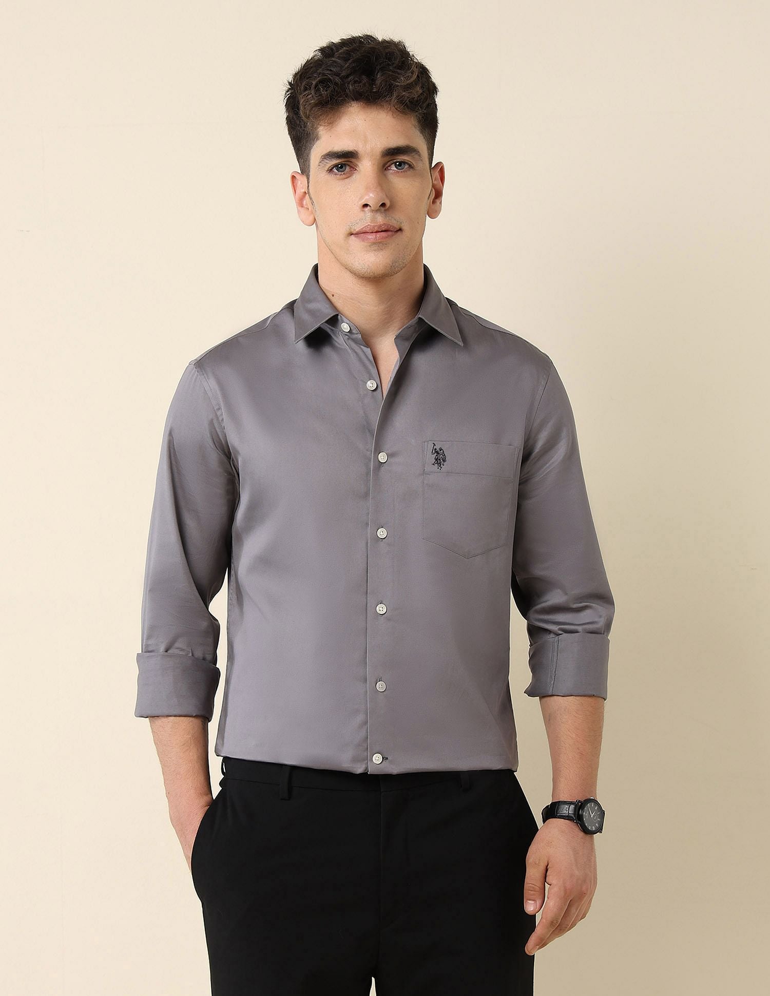Tailored Fit Satin Shirt Grey - U.S. Polo Assn. India | Large
