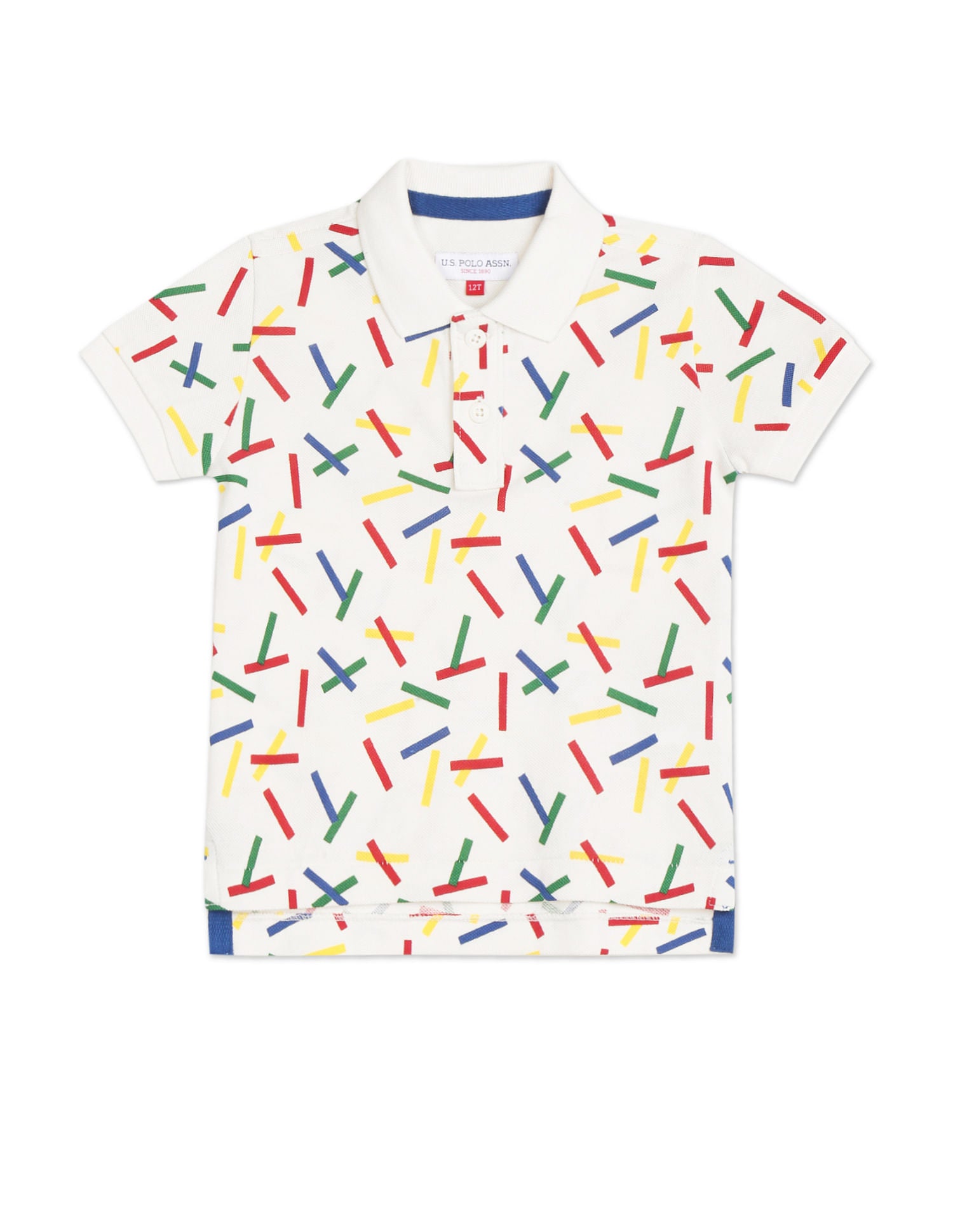 Boys White Pique Printed Polo Shirt