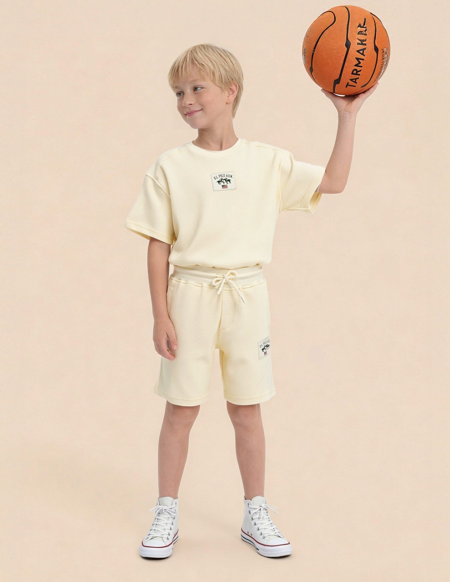 Boys Textured Regular Fit Shorts Off White - U.S. Polo Assn. India | Large