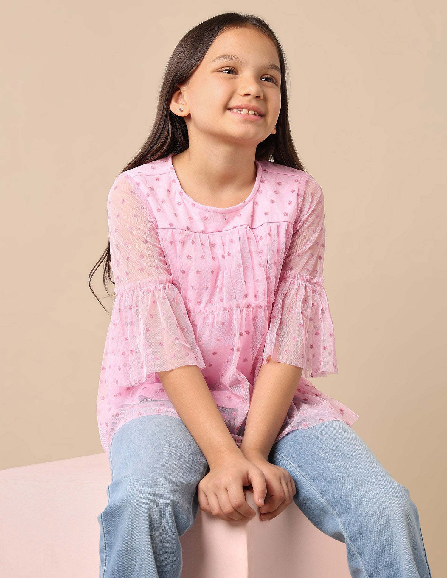 Star Print Tiered Top Light Pink - U.S. POLO ASSN. | Large