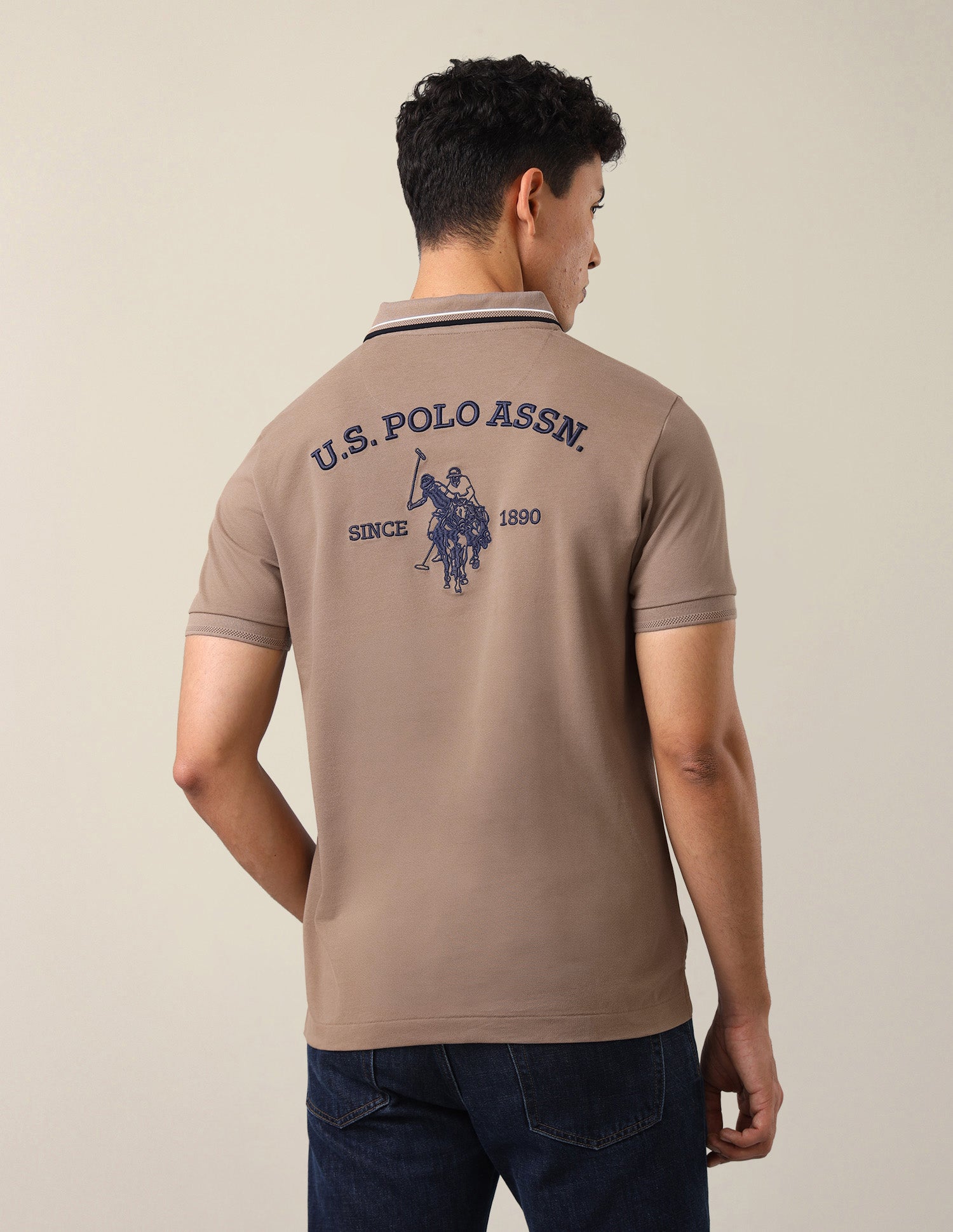 Brand Embroidered Slim Fit Polo Shirt Light Brown - U.S. Polo Assn. India | Large