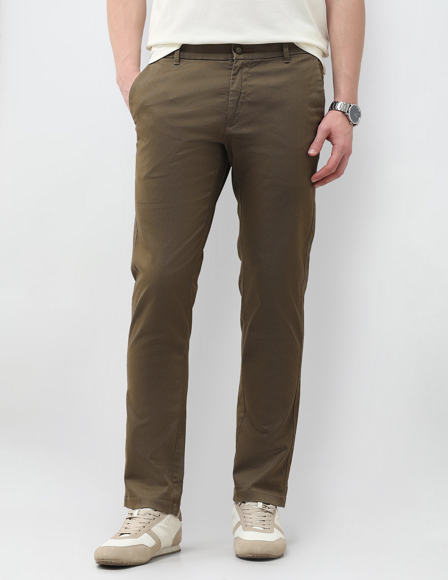 Super Slim Fit Satin Trousers Dark Khaki - U.S. Polo Assn. India | Large