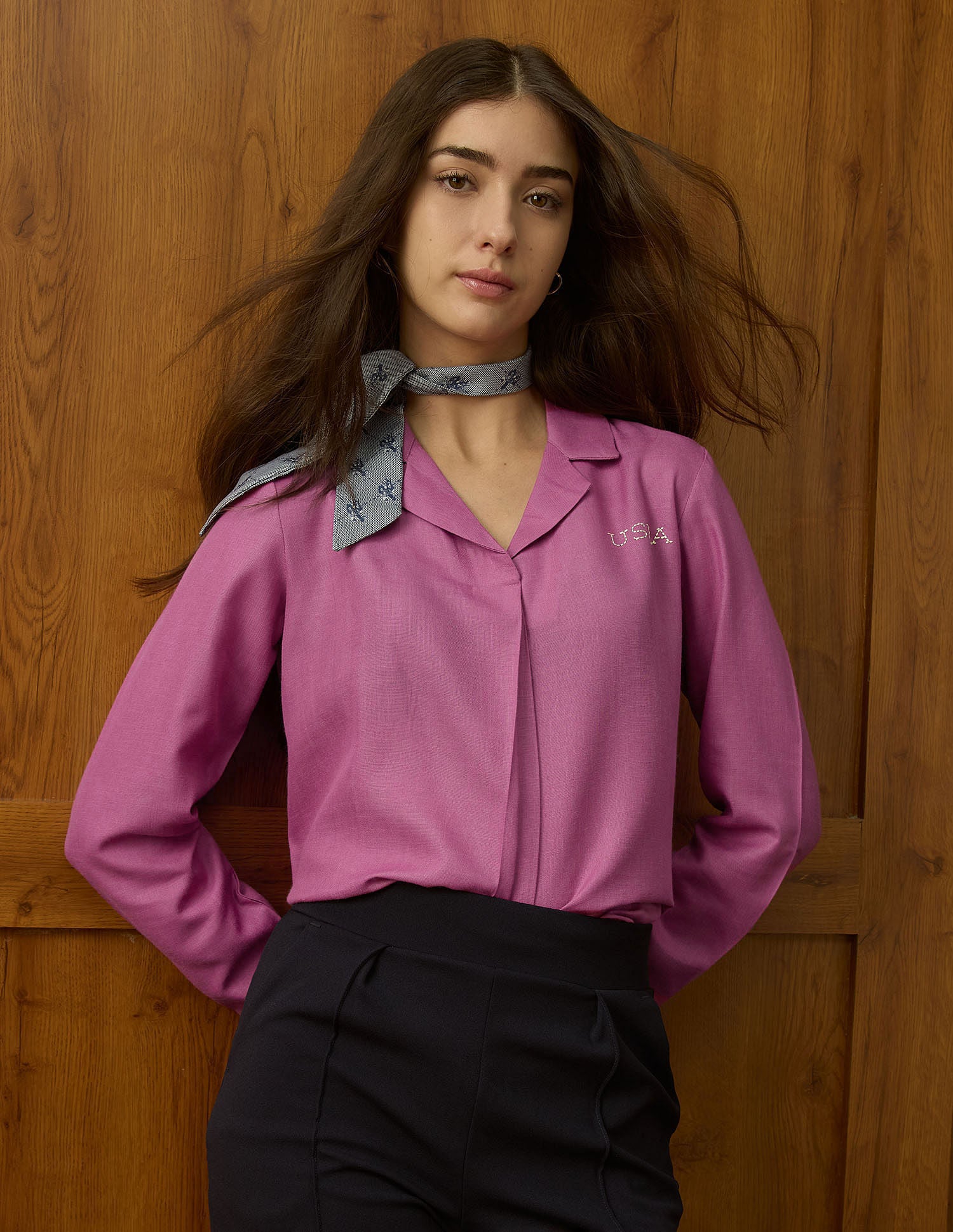 Notched Lapel Pleated Shirt