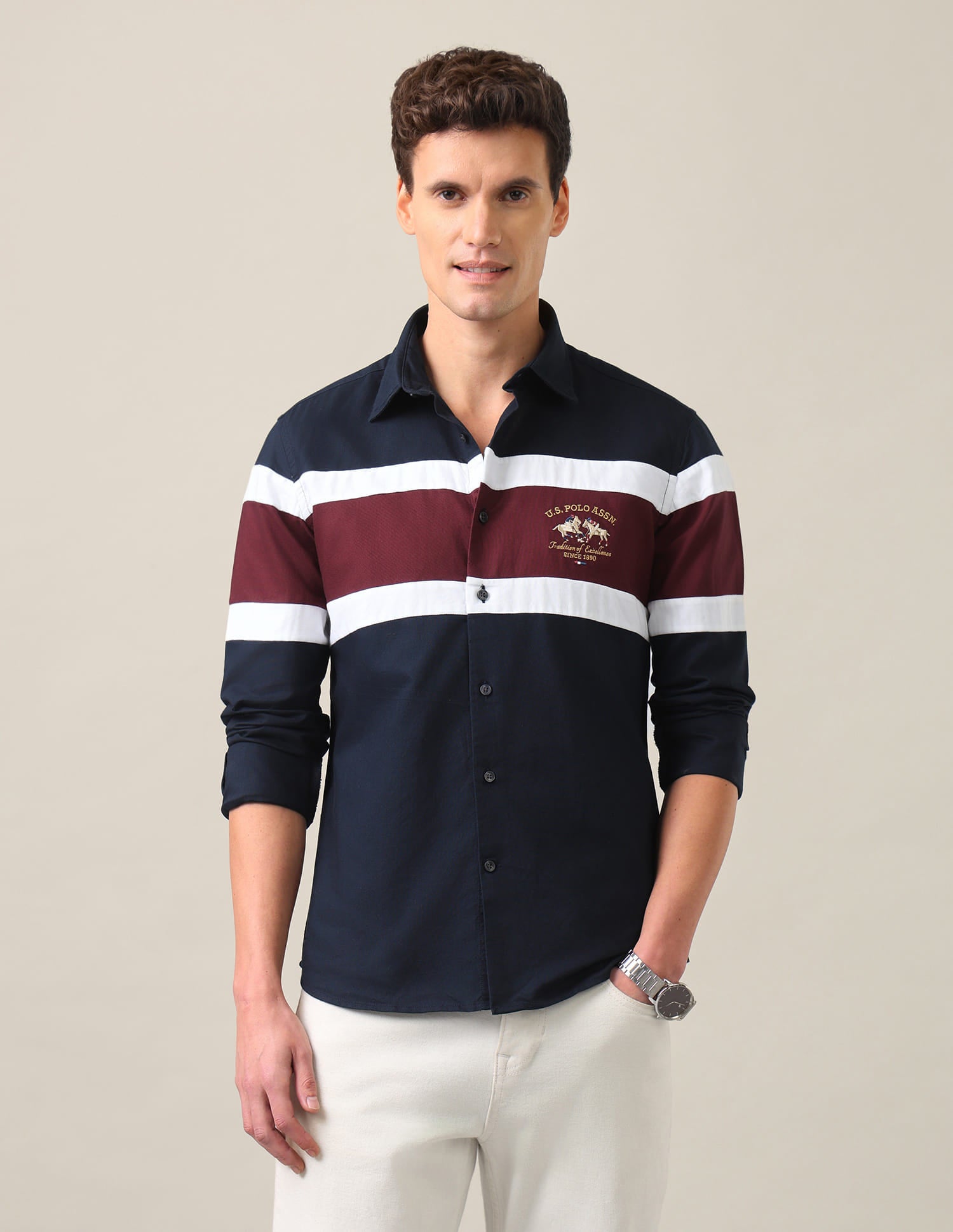 Colour Blocked Tailored Fit Shirt Navy Blue - U.S. Polo Assn. India | Large