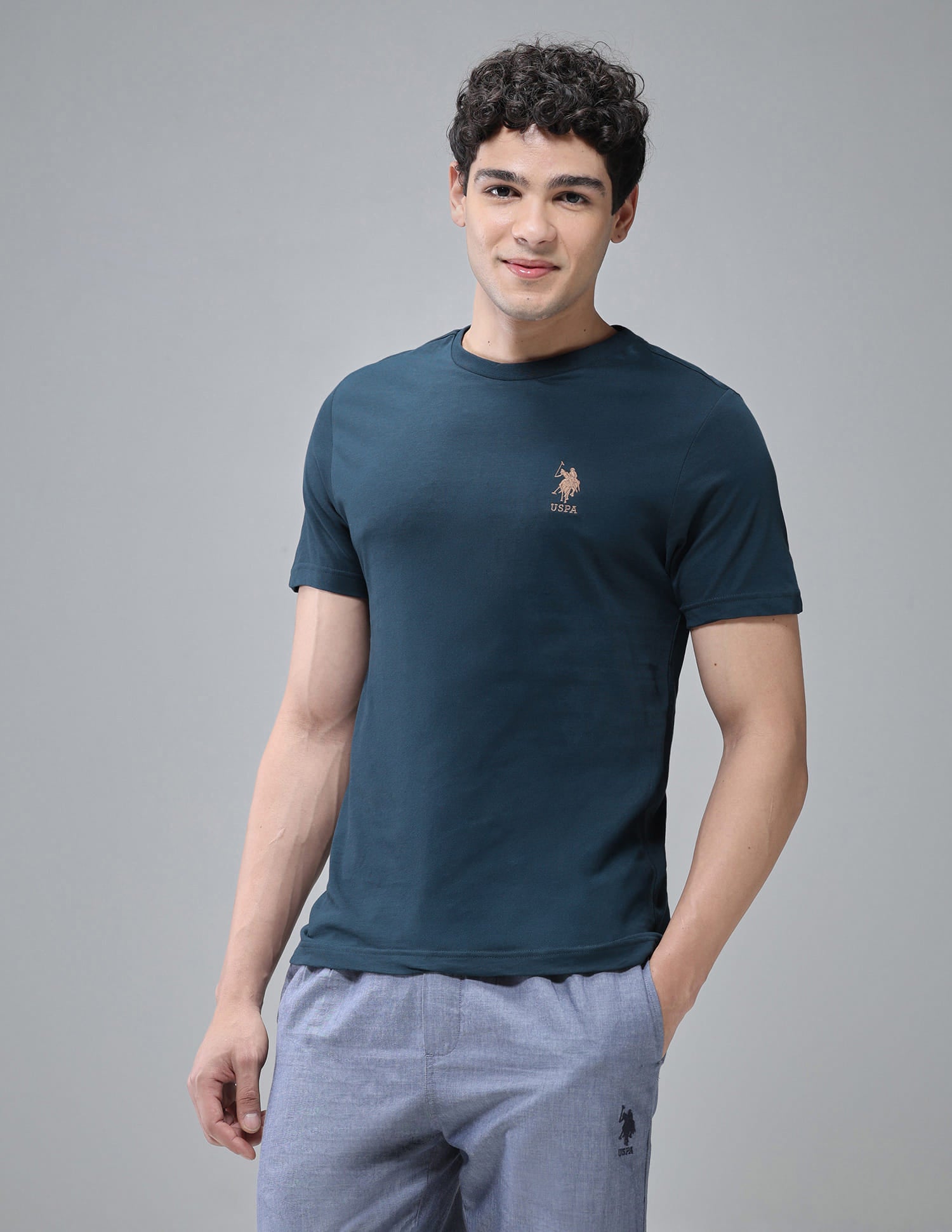 Pure Cotton Comfort Fit I633 Lounge T-Shirt - Pack Of 1 Teal - U.S. Polo Assn. India | Large