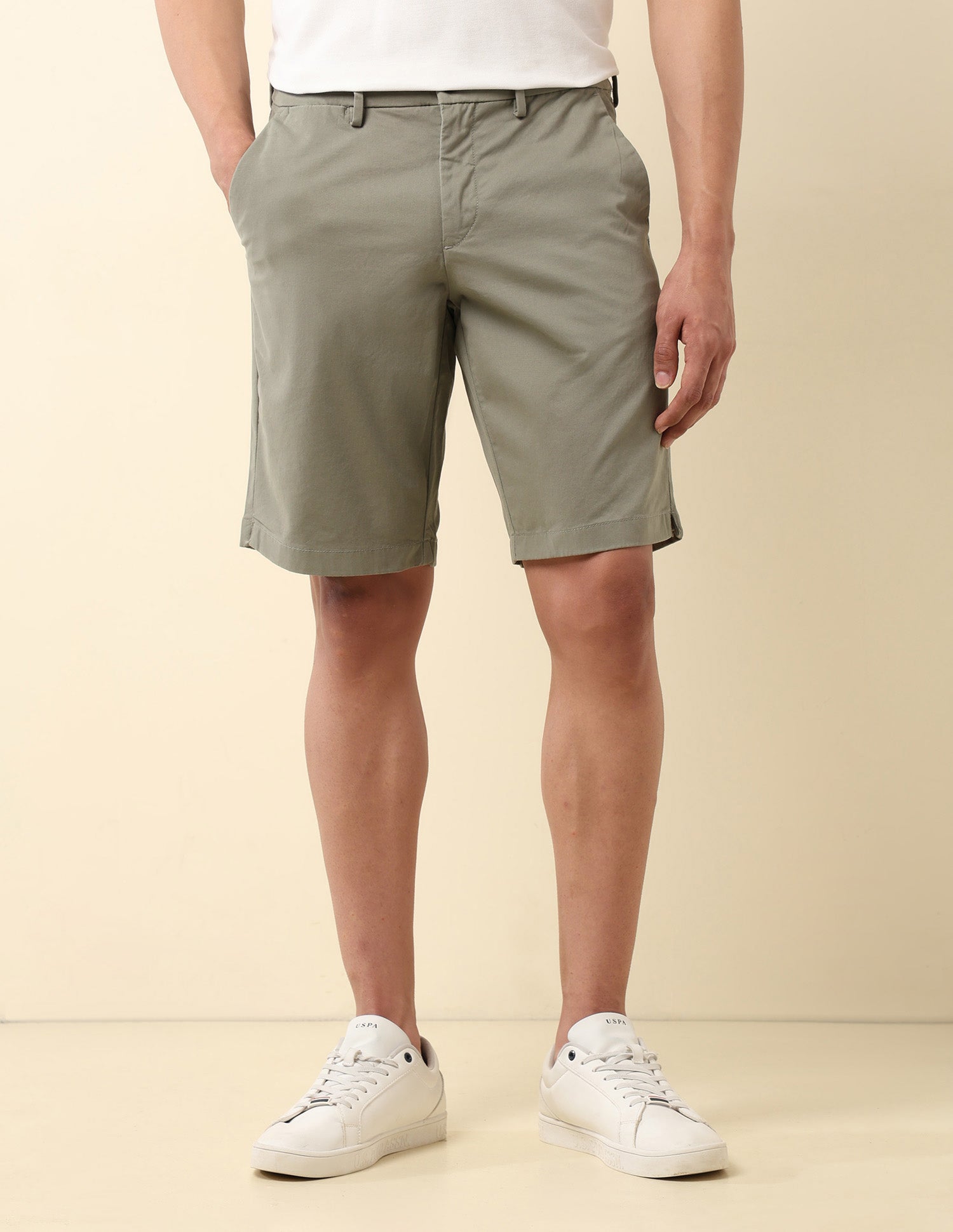 Slim Fit Solid Chino Shorts Sage - U.S. Polo Assn. India | Large