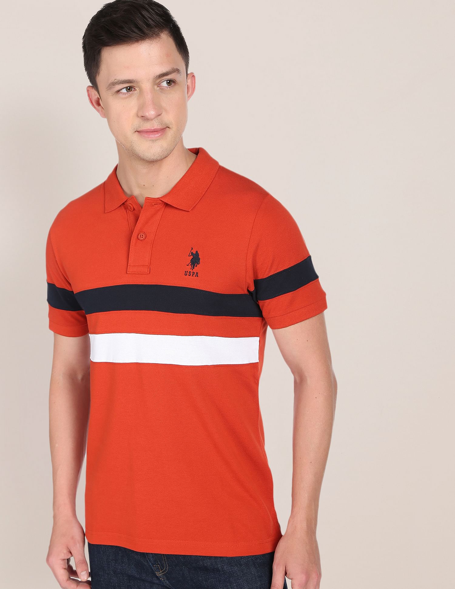 Horizontal Stripe Cotton Polo Shirt Rust - U.S. POLO ASSN. | Large
