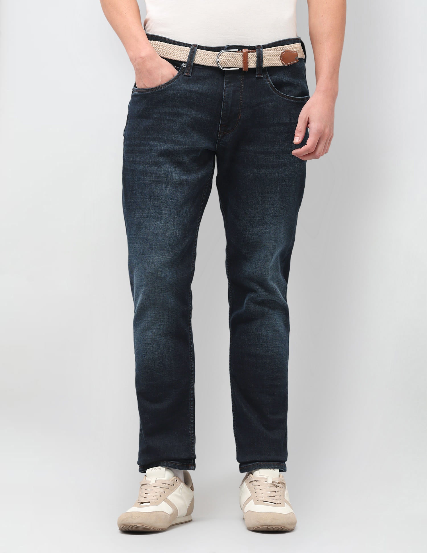 Solid Slim Tapered Jeans Blue - U.S. Polo Assn. India | Large