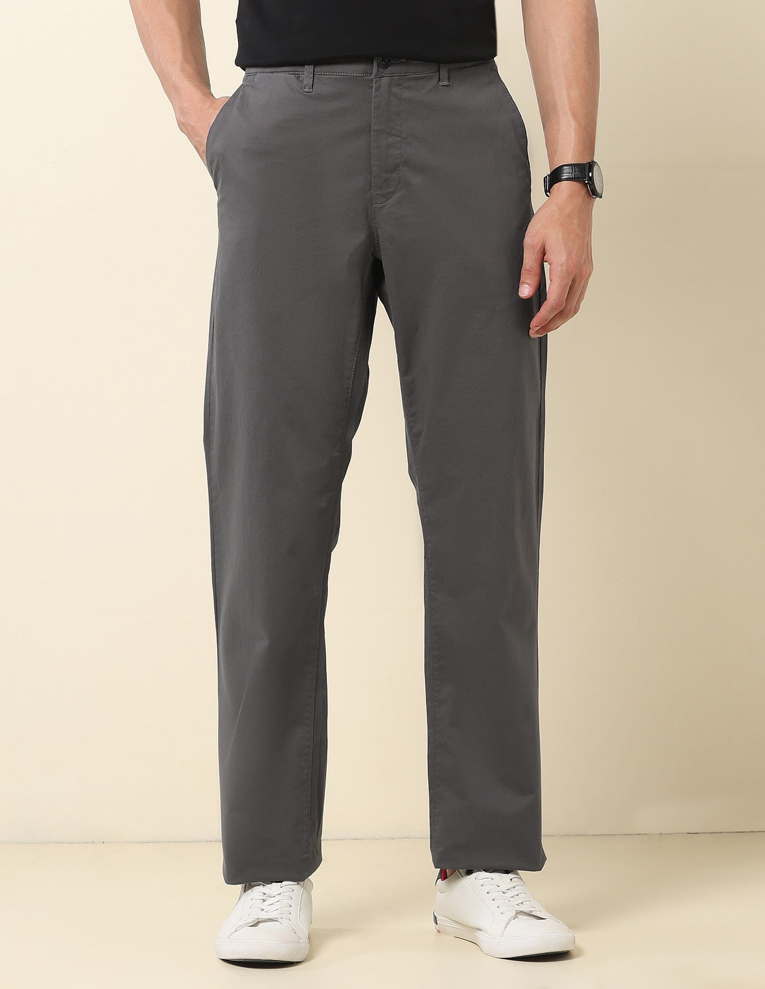 Riley Straight Fit Twill Trousers Dark Grey - U.S. Polo Assn. India | Large