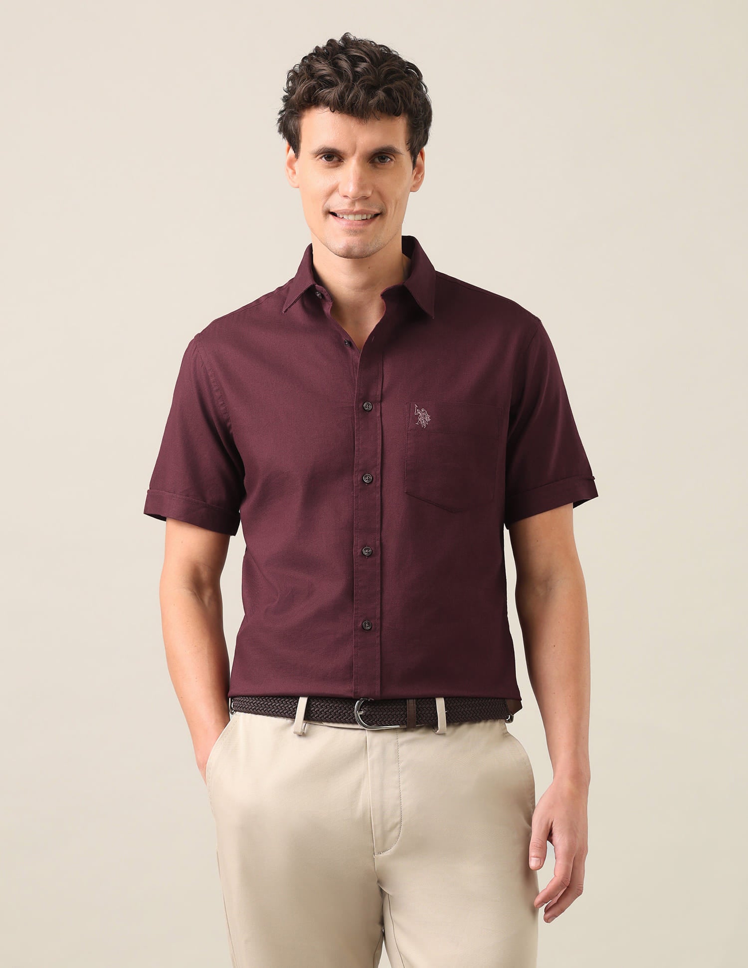 Solid Dobby Shirt Maroon - U.S. Polo Assn. India | Large