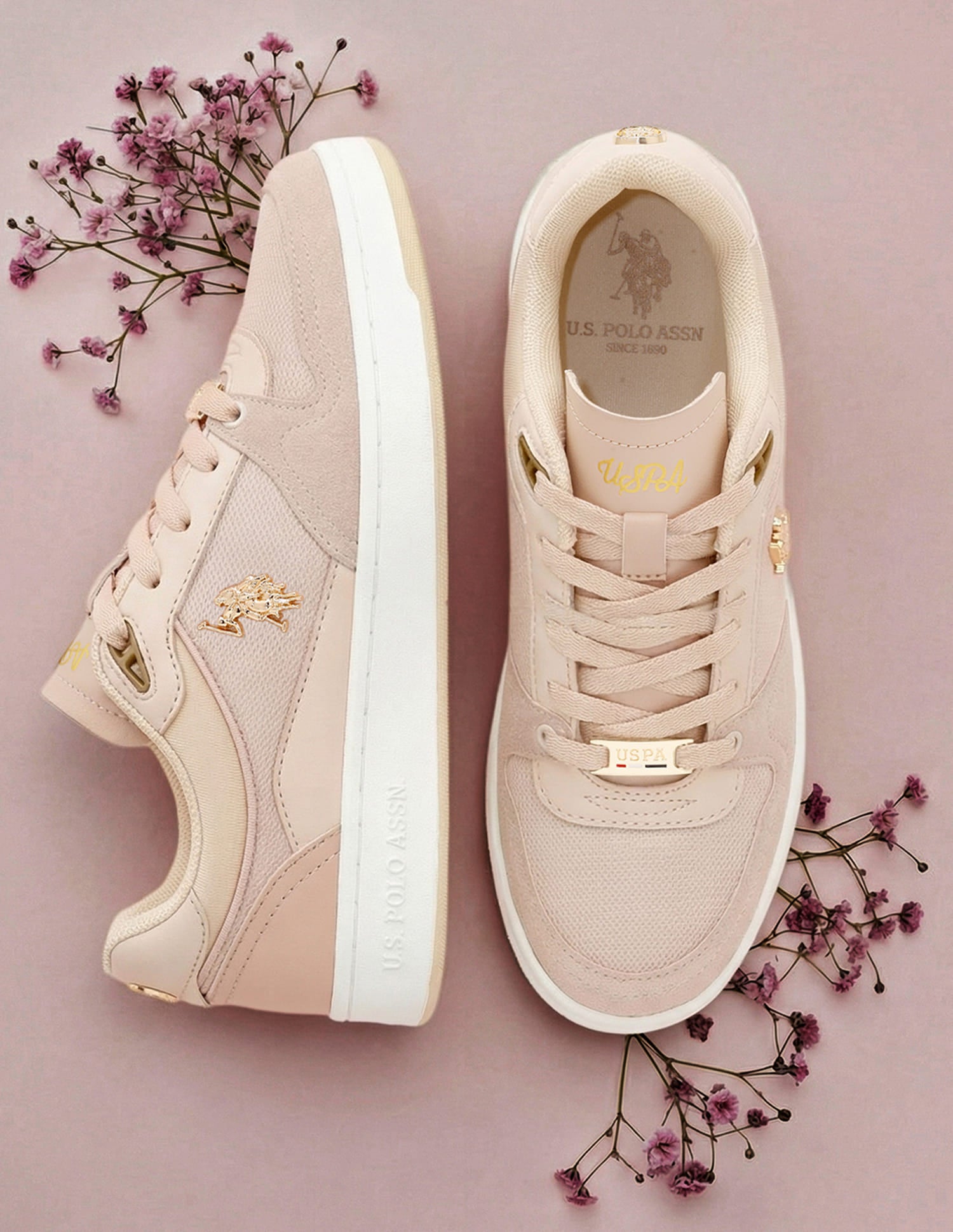 Women Della Round Toe Lace Ups Sneakers Nude - U.S. Polo Assn. India | Large