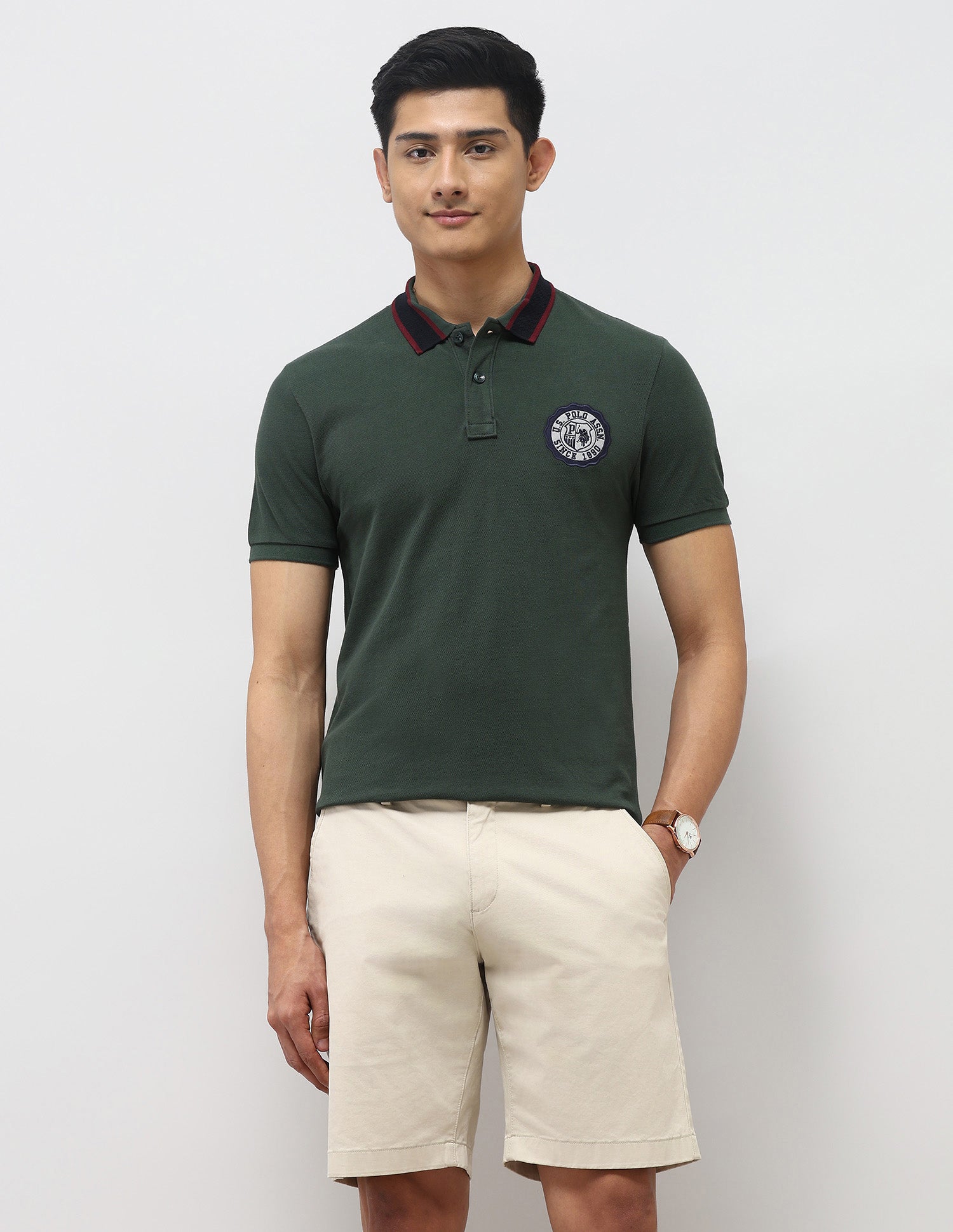 Pure Cotton Muscle Fit Polo Shirt Olive - U.S. Polo Assn. India | Large