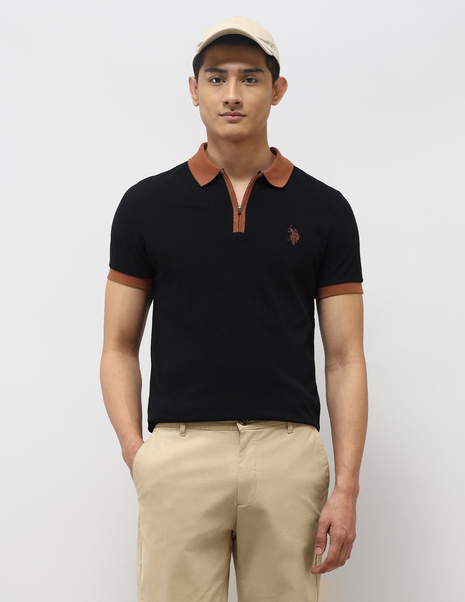 Pure Cotton Muscle Fit Polo Shirt Black - U.S. Polo Assn. India | Large
