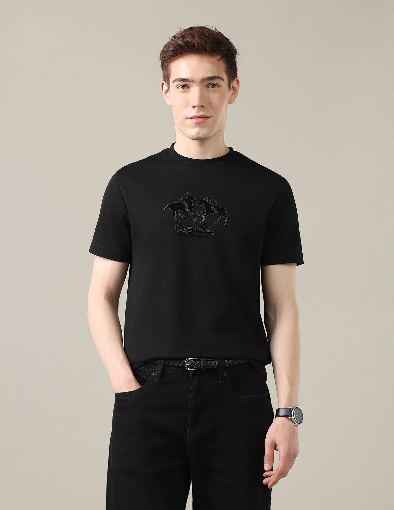 Brand Embossed Slim Fit T-Shirt Black - U.S. Polo Assn. India | Large
