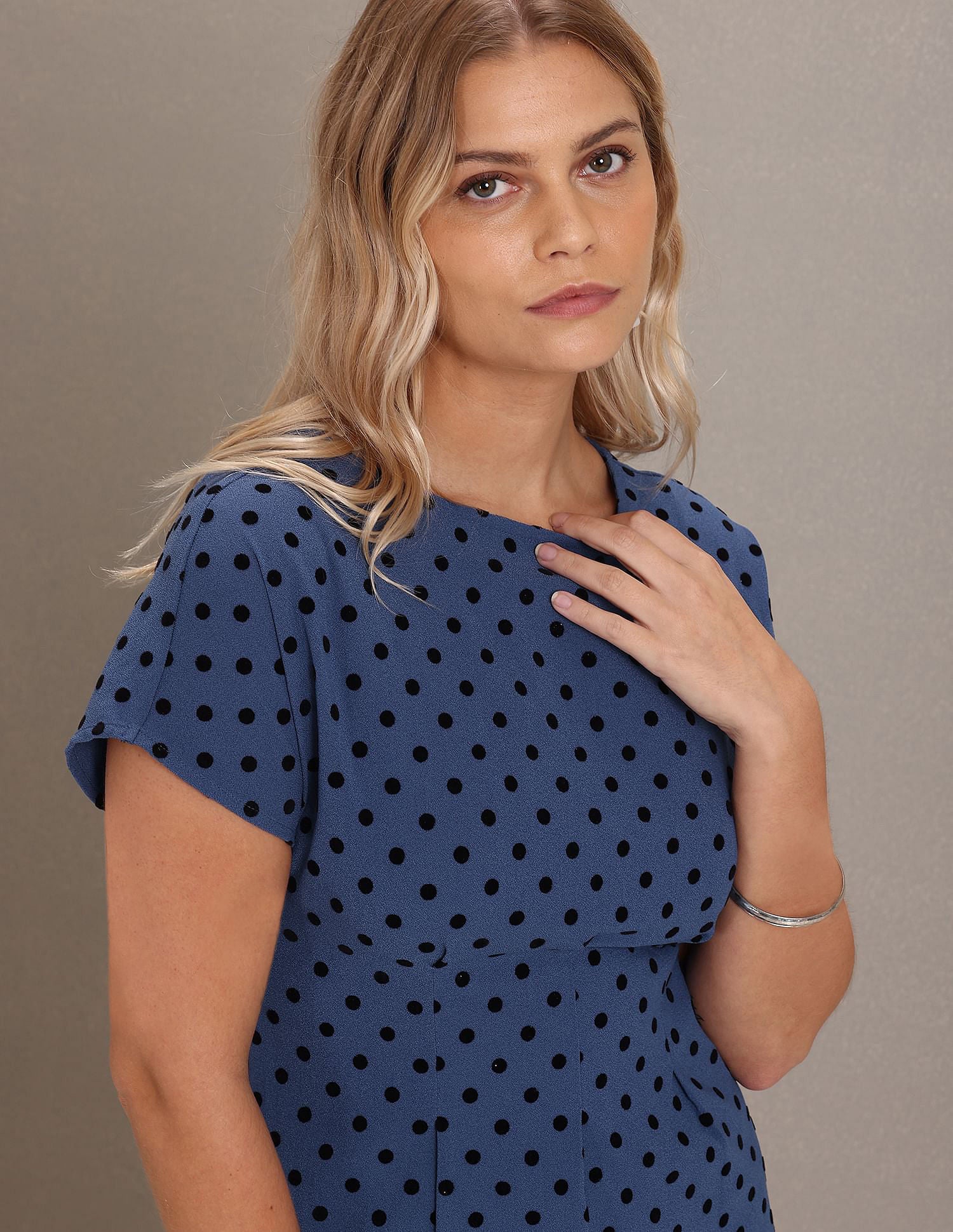 Round Neck Polka Dot Print Dress Navy - U.S. Polo Assn. India | Large